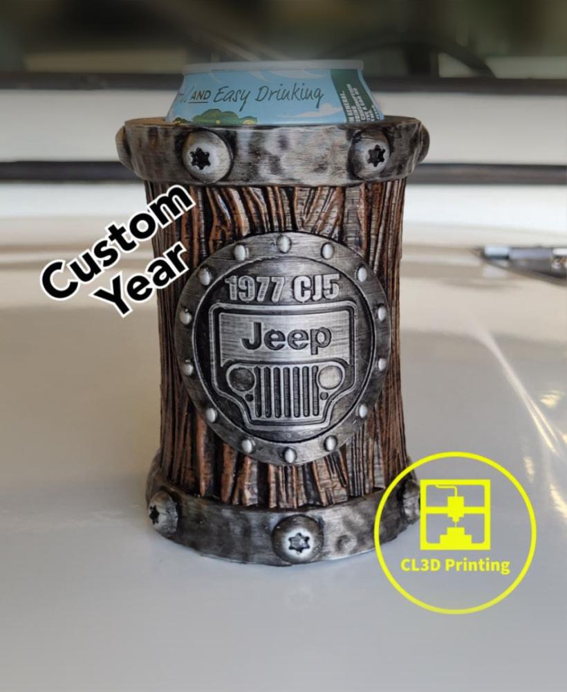 Wood Jeep Grill with Custom Year Beer Koozie 3d model