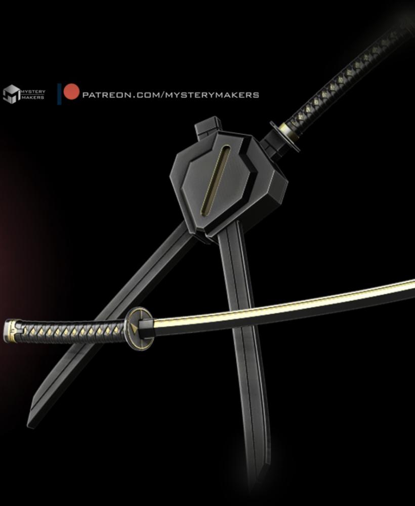 Deadpool Katanas and sheath 3d model