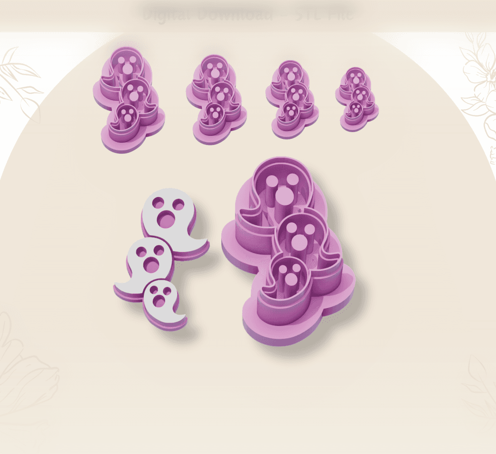 3 Ghost Clay Cutter for Polymer Clay | Digital STL File | Clay Tools | Cookie Cutters | 4 Sizes Clay 3d model