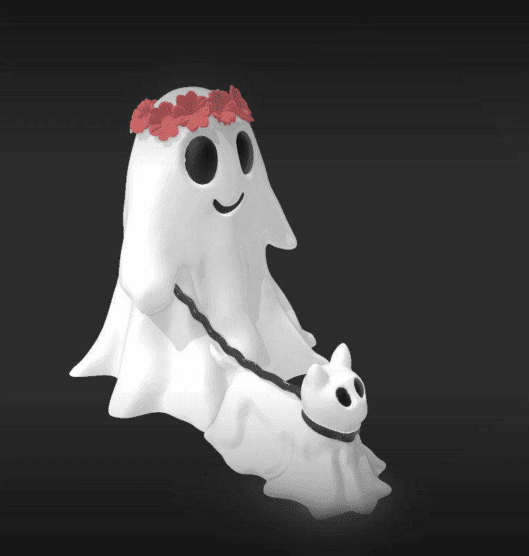 ghost walking cat with flower crown 3d model