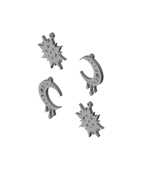 witchy earrings 2 pair moon stars cosmos space decor pack 3d model