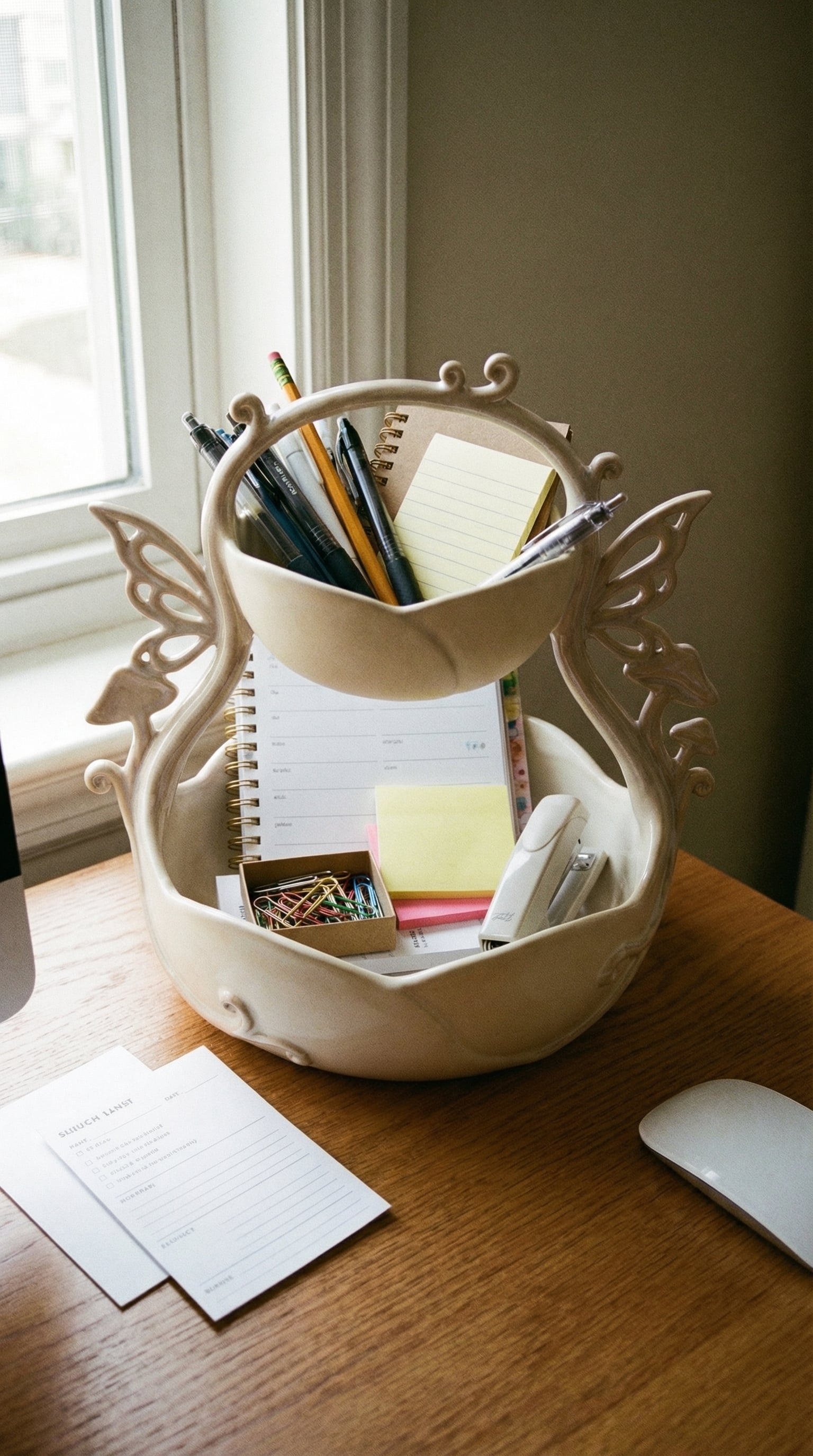 Fairycore Mushroom Two-Tier Desk Organizer - Whimsical Winged Catchall Tray 3d model