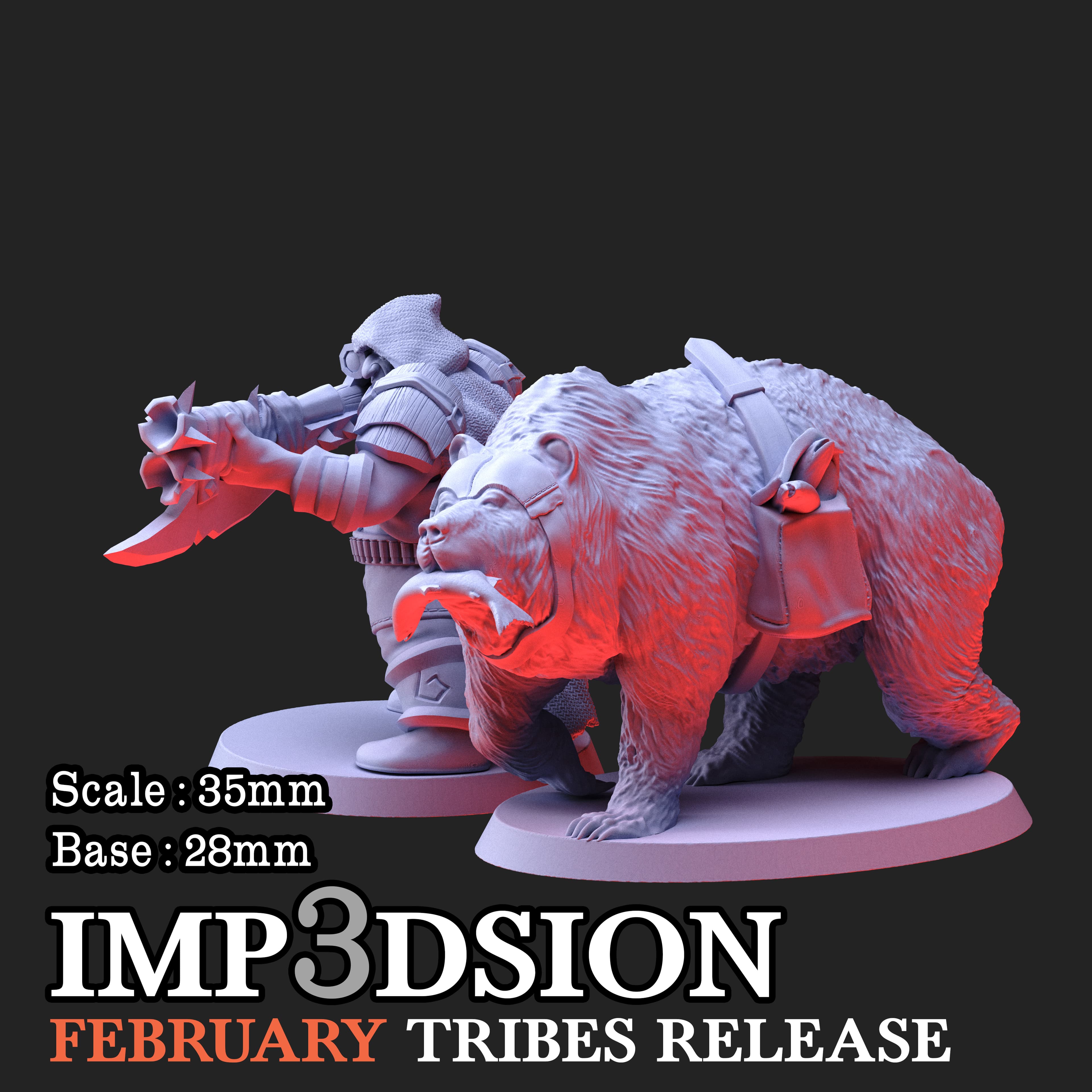 Dwarf hunter & Bear 3d model