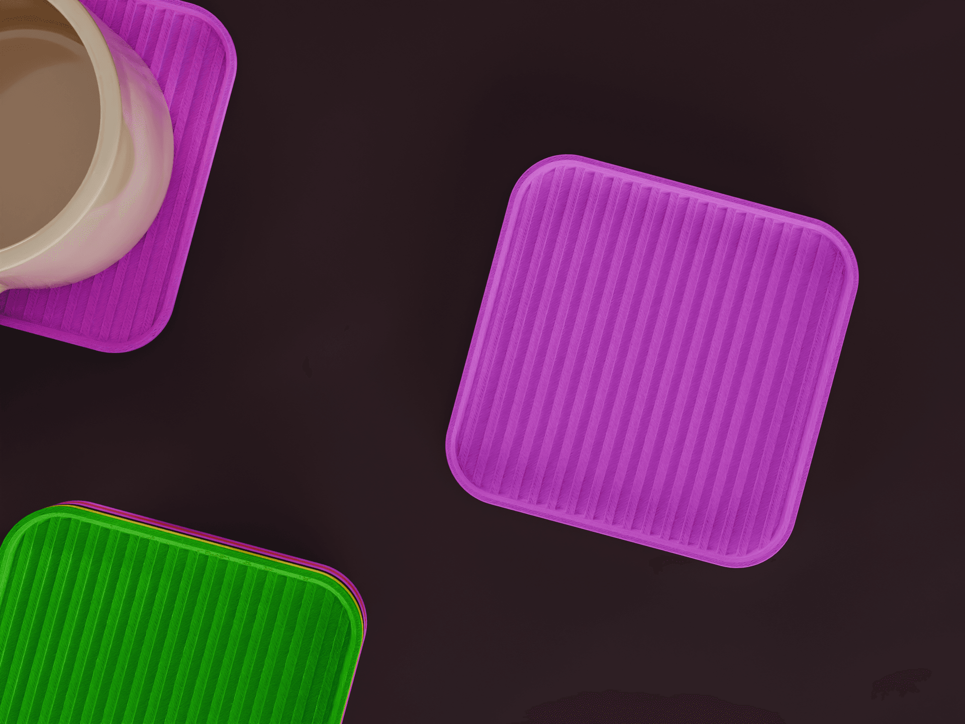 Stackable Striped Square Coaster Set 3D Print STL File | 3 Sizes 3d model