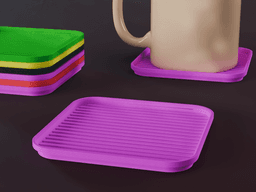 Stackable Striped Square Coaster Set 3D Print STL File | 3 Sizes 3d model