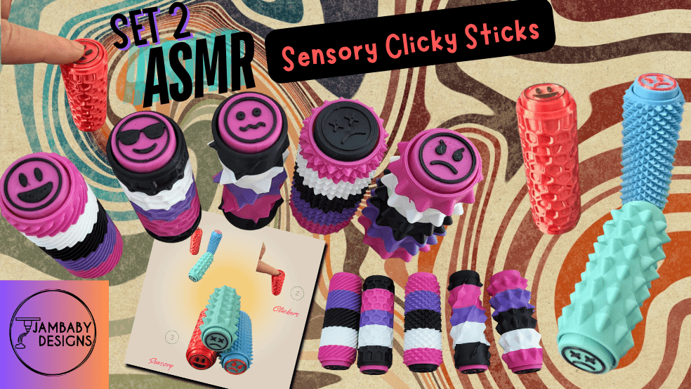ASMR Sensory Clicky Sticks Set 2-- Keychains for calming and stimming 3d model