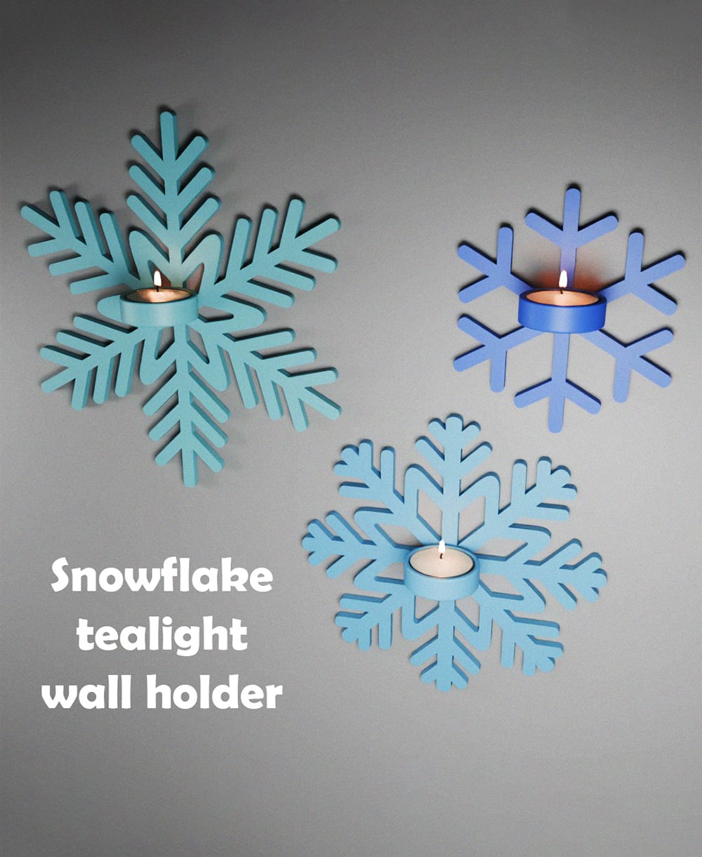 3x Snowflake Wall Tealight Holder Set 3d model