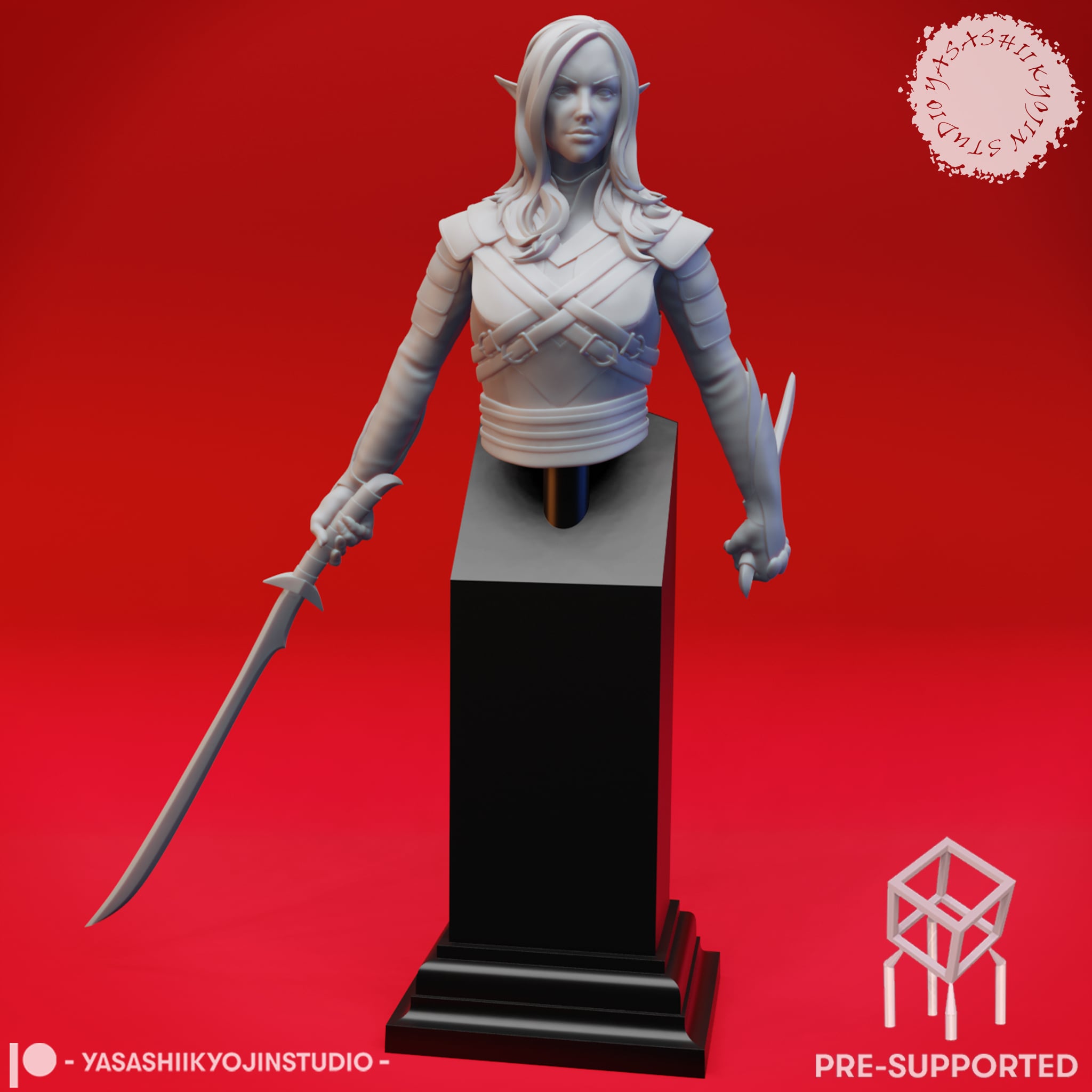 Drow Assassin - Bust (Pre-Supported) 3d model