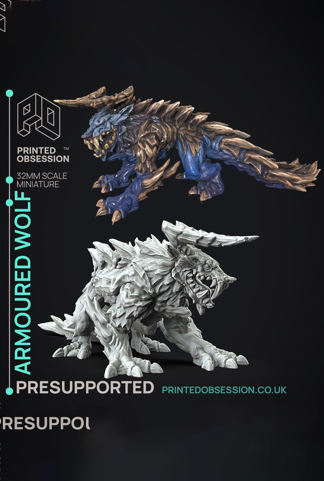 Armoured Wolf - Hunting Party - PRESUPPORTED - Illustrated and Stats - 32mm scale 3d model