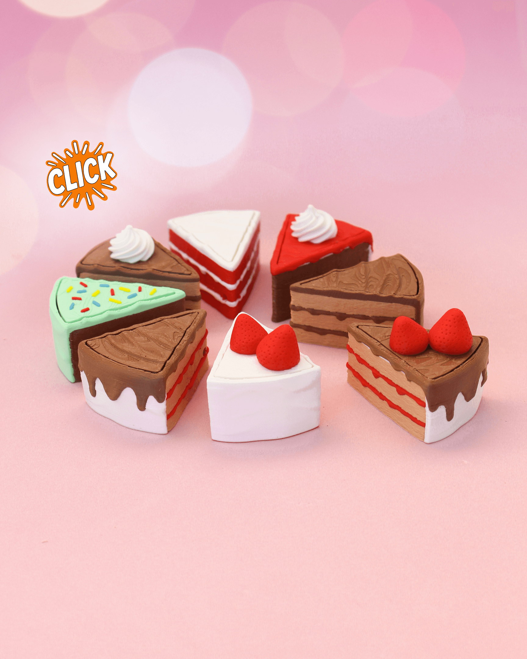 Cake Slice Fidget Clicker Keychain – Birthday Collection 3d model