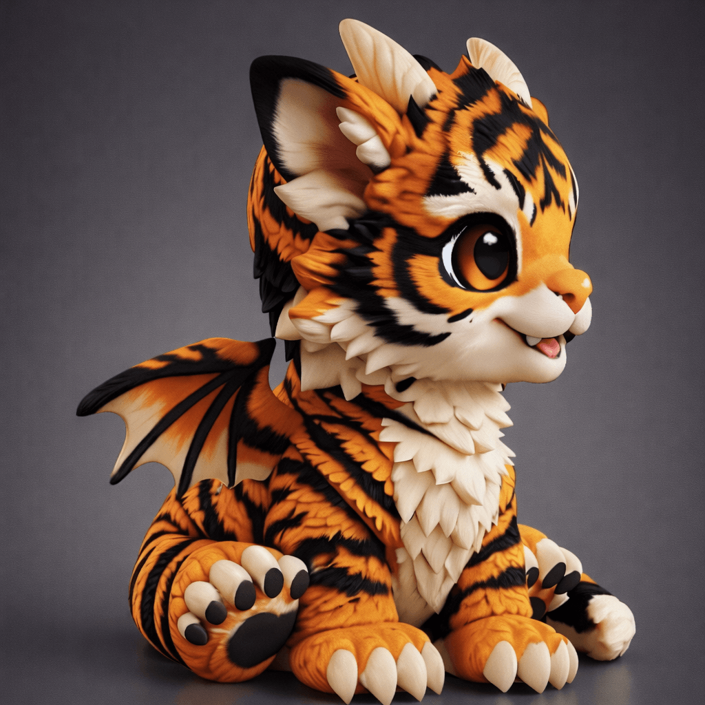 Cute Baby Tiger Dragon Chibi 3d model