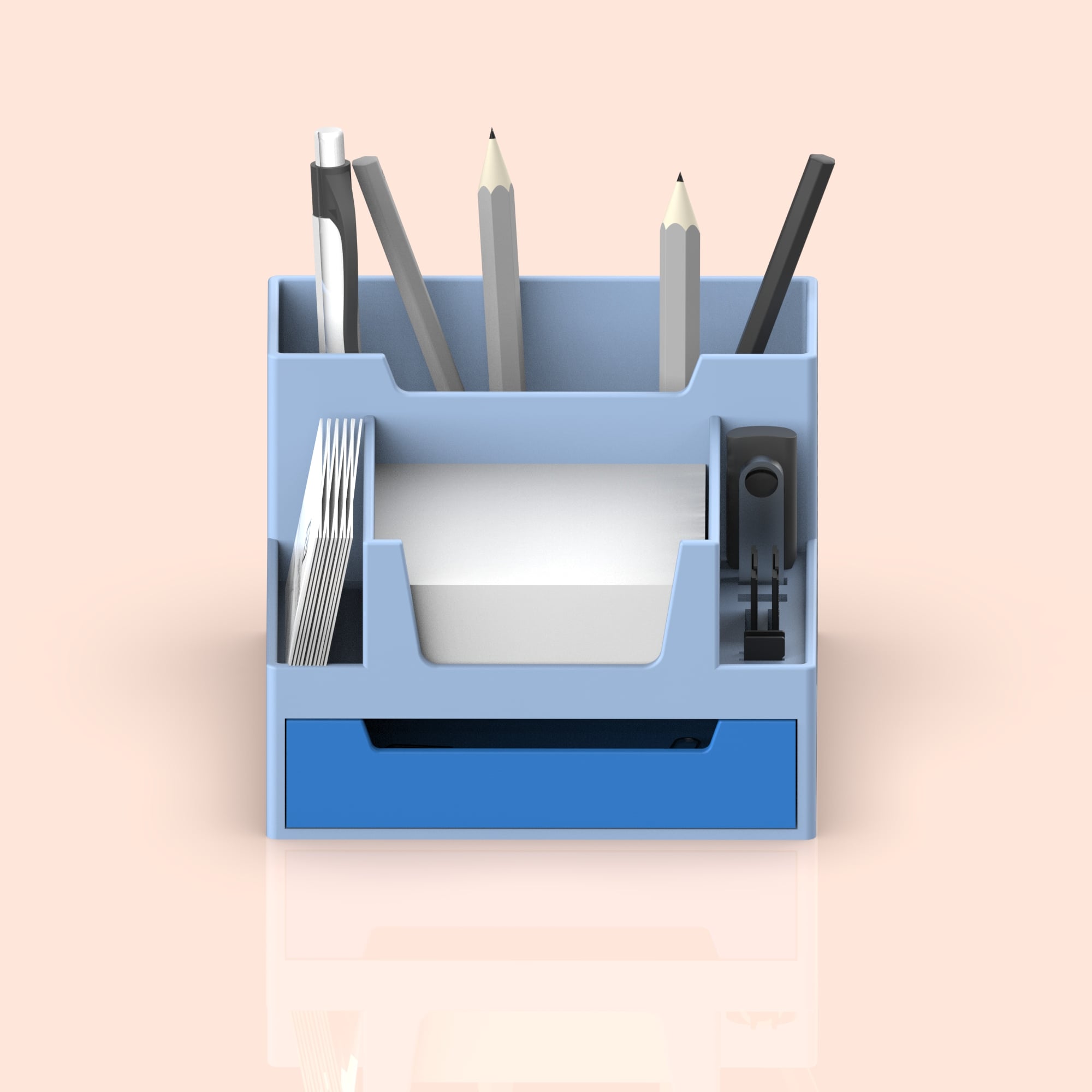 Multi-Functional Organizer, Desktop Pen Holder, SD Card, USB, Sticky Note Drawer Storage 3d model