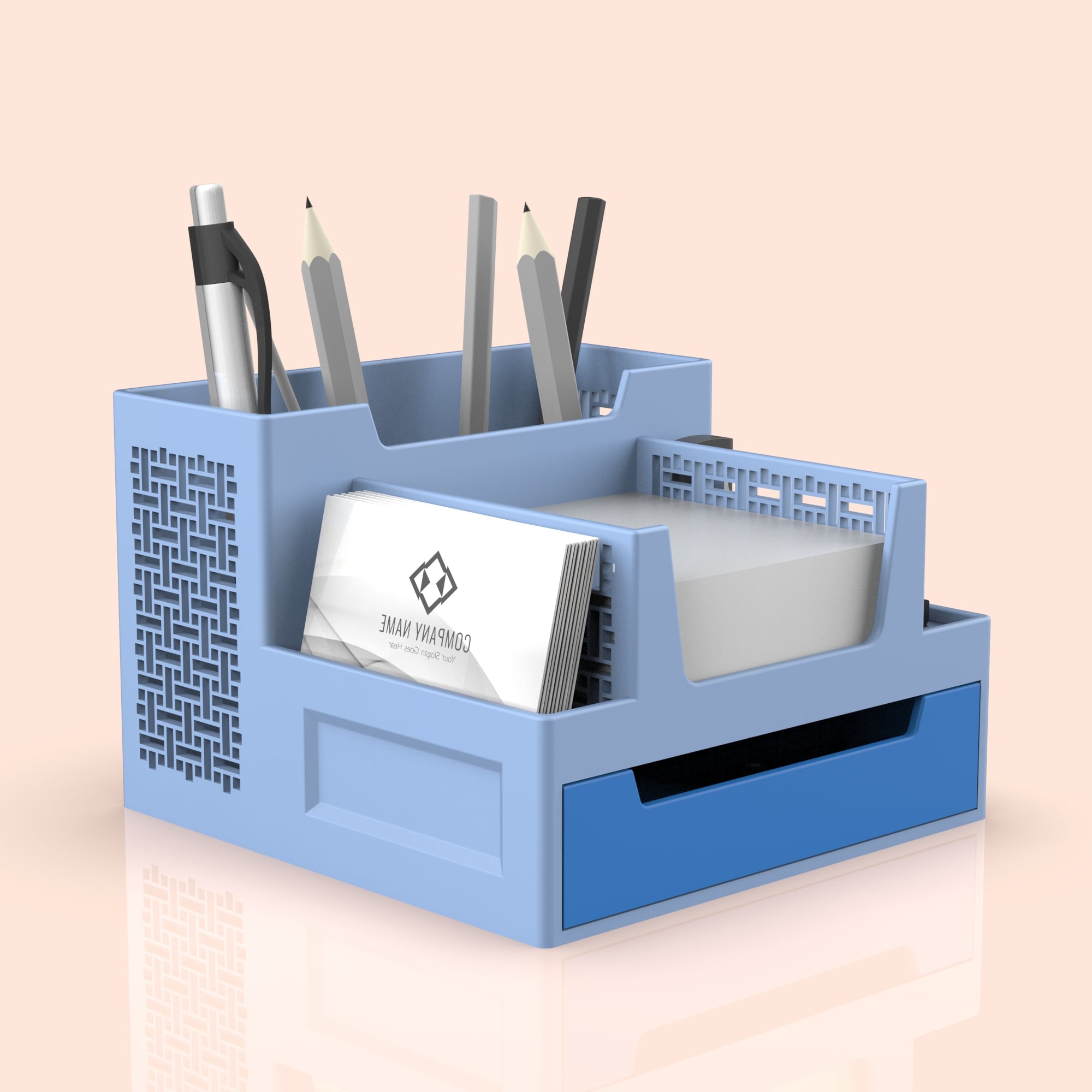 Multi-Functional Organizer, Desktop Pen Holder, SD Card, USB, Sticky Note Drawer Storage 3d model