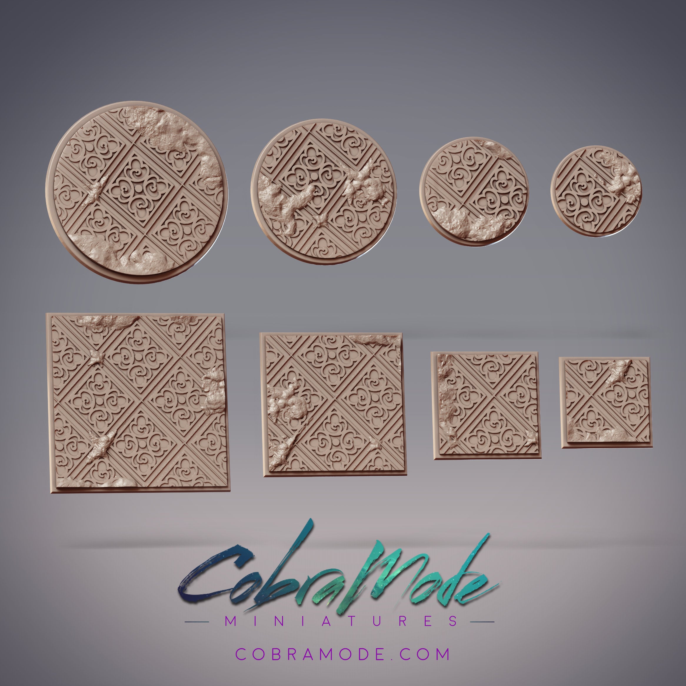 Ornate Tile Base Pack (8pcs) - Round and Square Versions 3d model