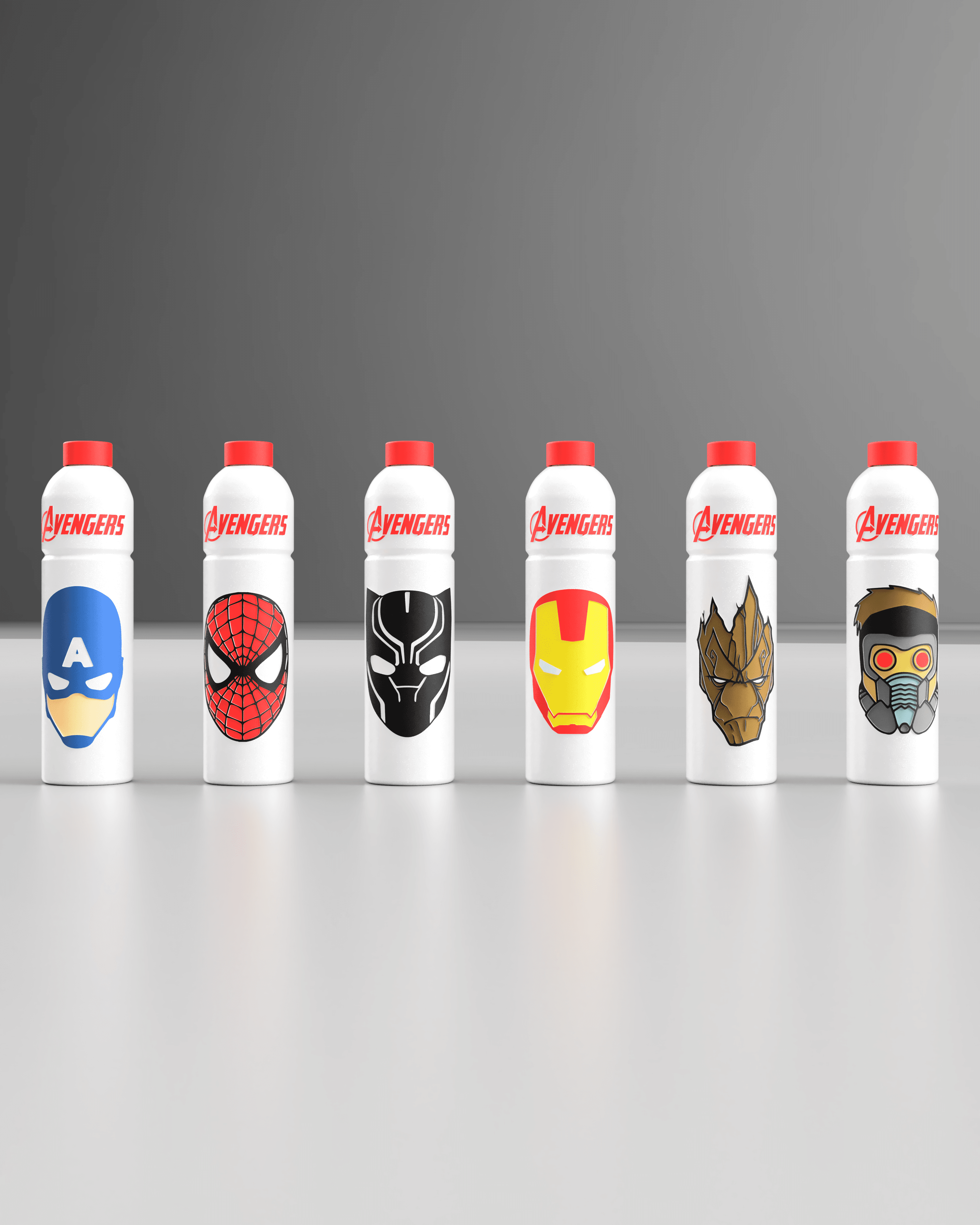 MARVEL AVENGERS WATER BOTTLE COLLECTION SET.step 3d model