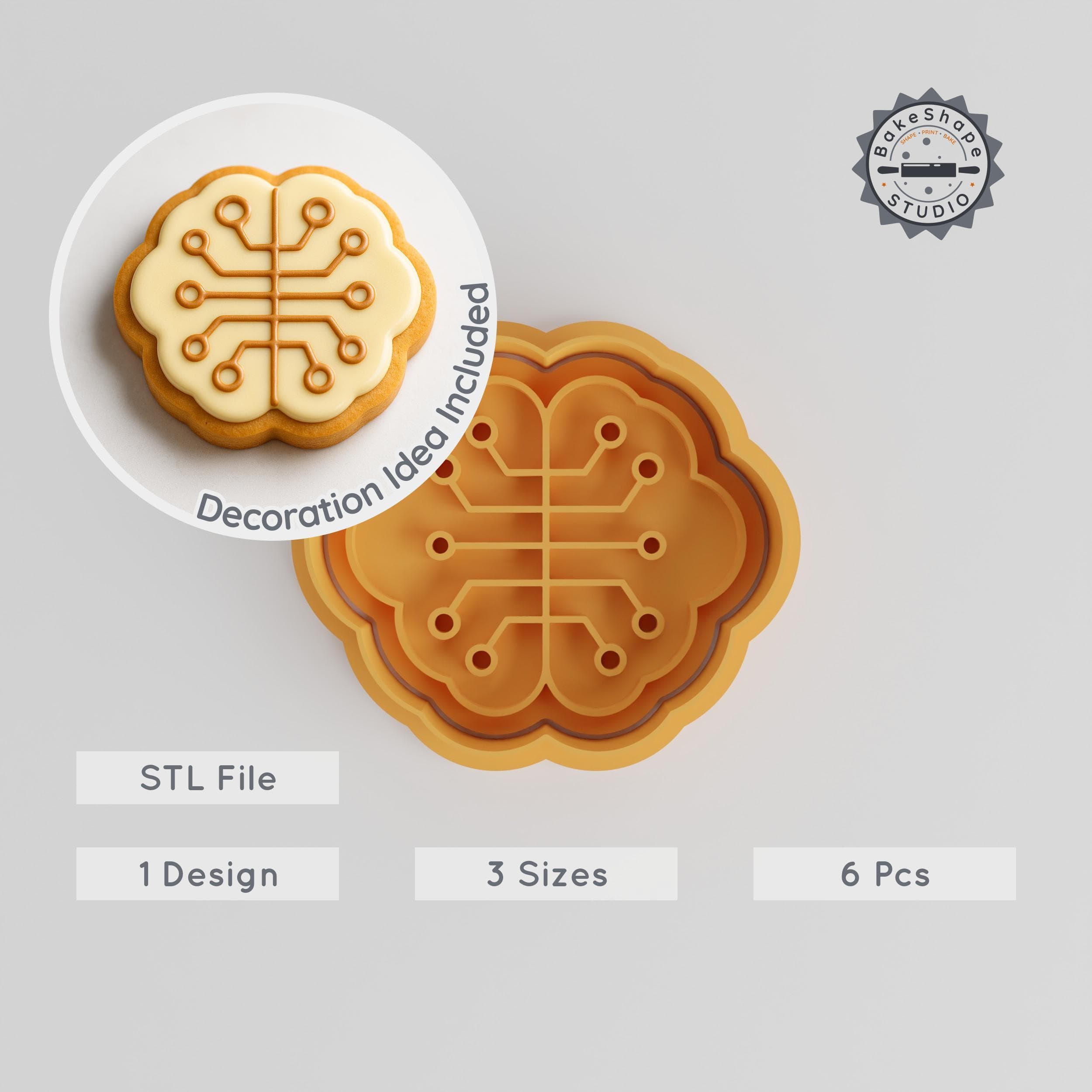 Brain Simulation Cookie Cutter & Stamp Set, Perfect for Cookies & Fondant, 3 Sizes, 6 Piece Cutter & Stamp Bundle PRODUCT_2882 3d model
