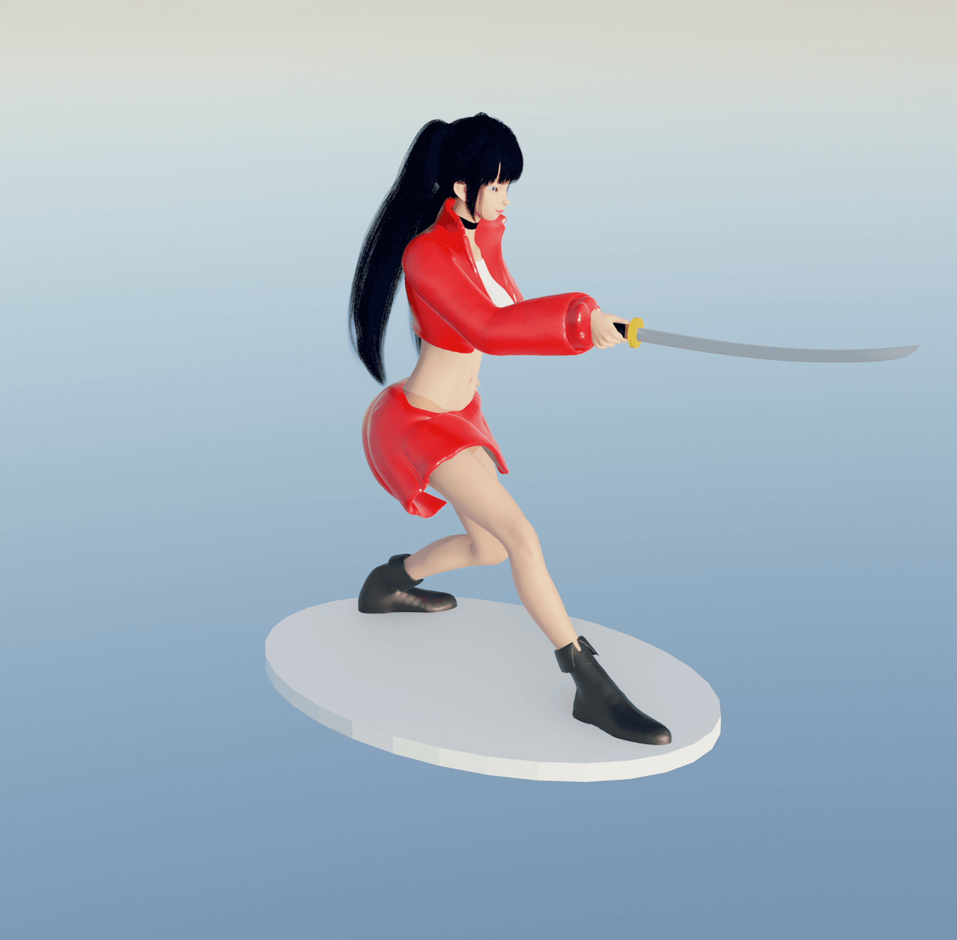 Asian Anime Sword Girl v2 3d model