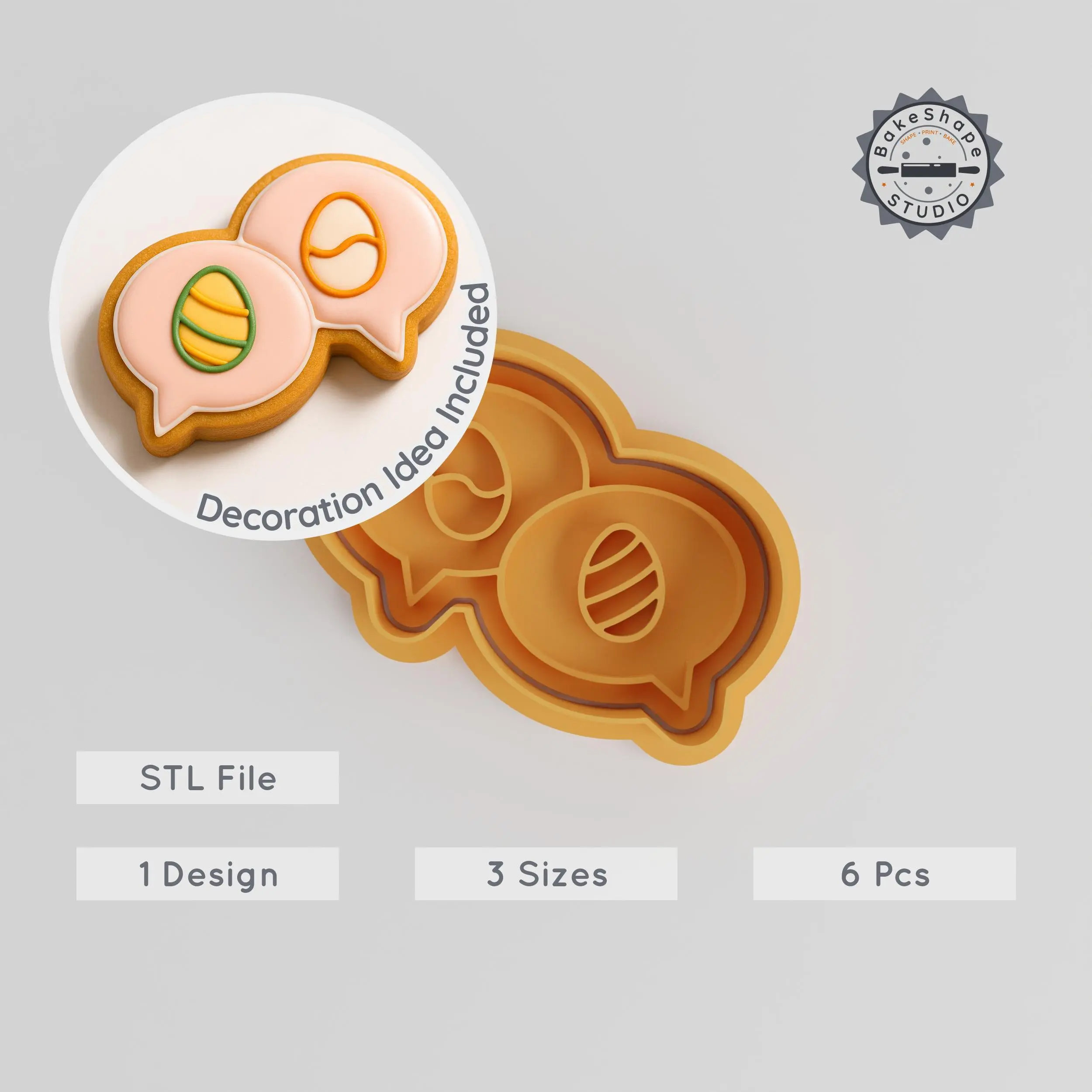 Chat Bubble Cutter & Stamp Set, Cookie, Fondant, Egg Decoration, S/M/L, 6 Pieces, Message, Easter, Invite PRODUCT_483 3d model