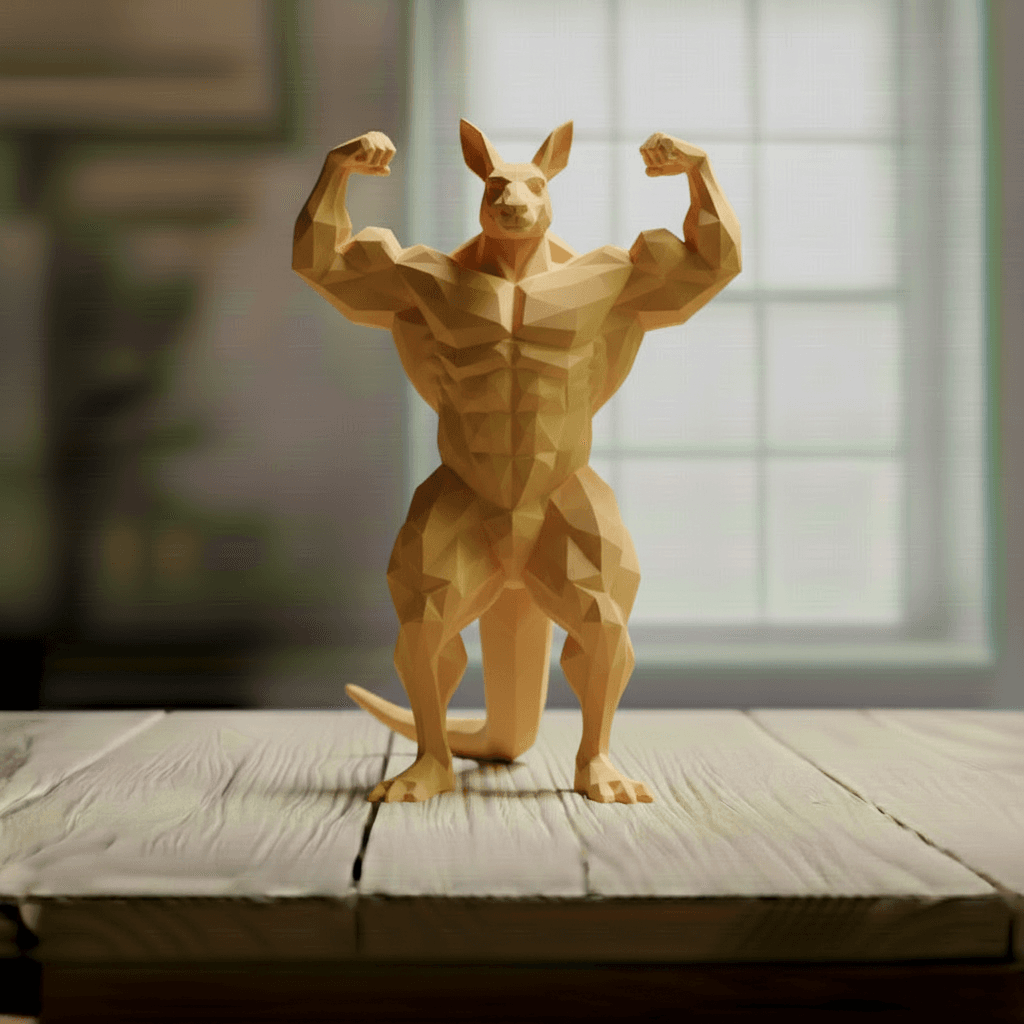 Buff Kangaroo Low Poly - Bodybuilder Marsupial Sculpture 3d model