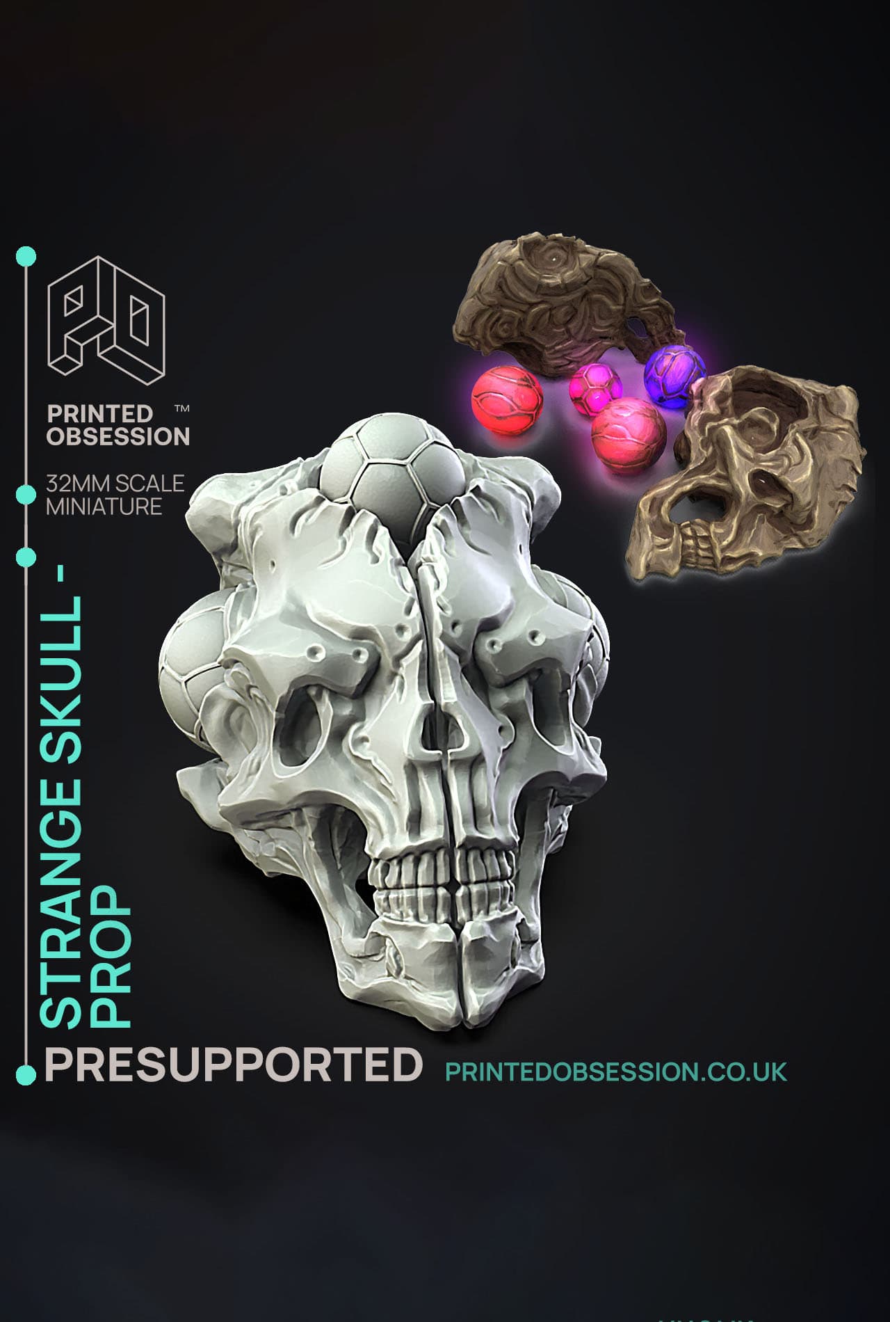 Strange Skull - Side Quest Shop - PRESUPPORTED - Illustrated and Stats - 32mm scale 3d model