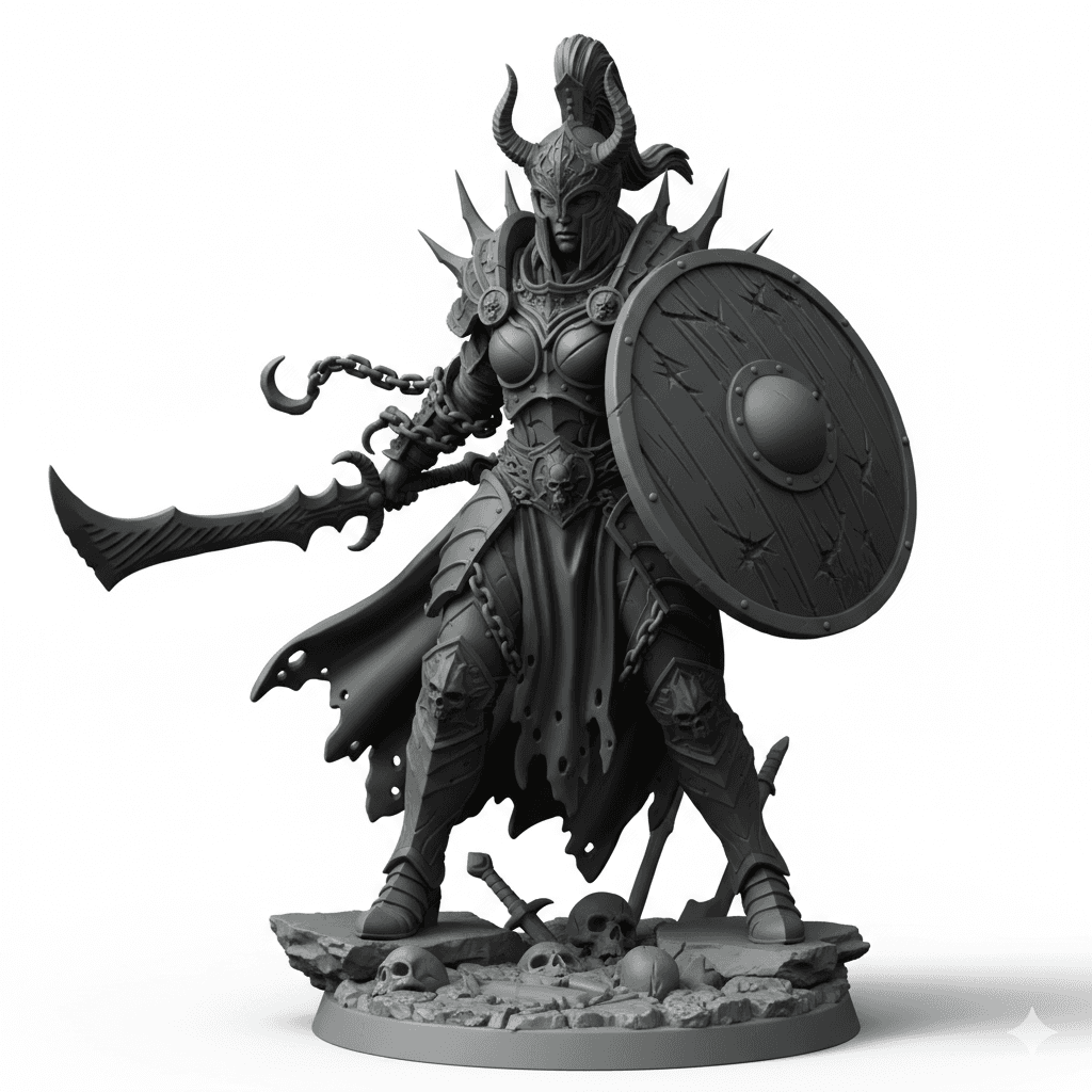 Female Gladiatrix Chained Shield High Detail STL 3d model