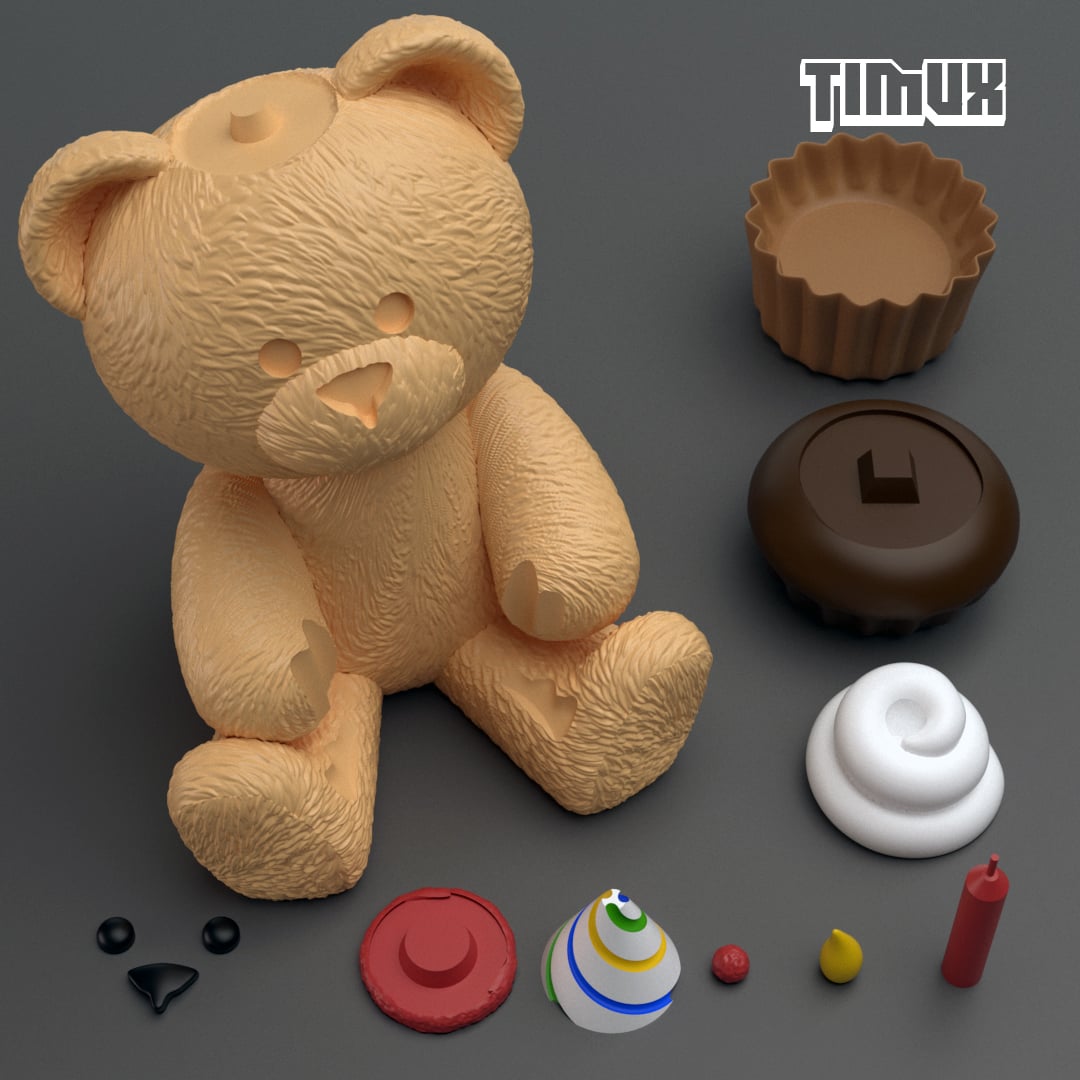 TEDDY BEAR WITH A BIRTHDAY CUPCAKE 3d model