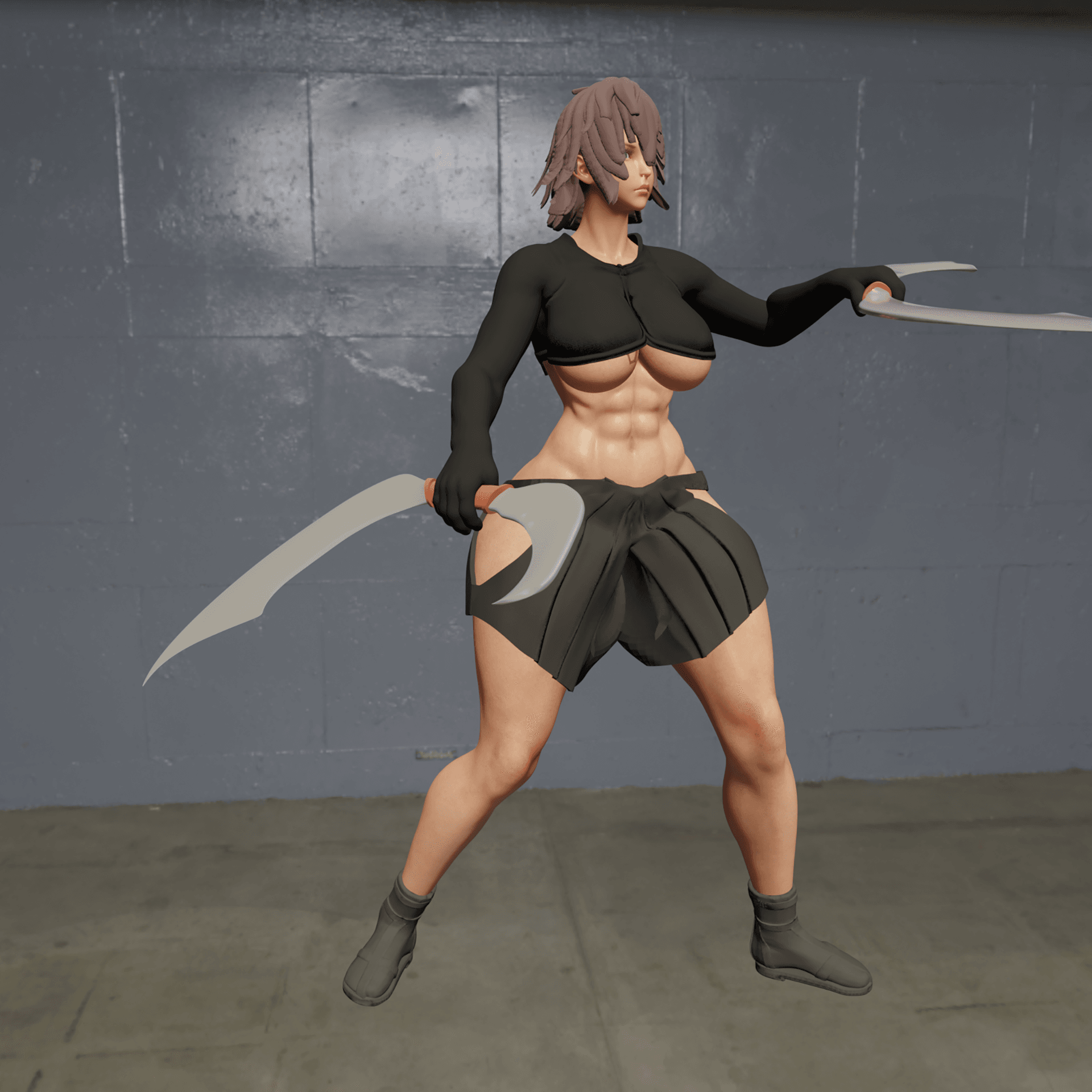 Curvy Fantasy Warrior with Two Curved Blades v2 3d model