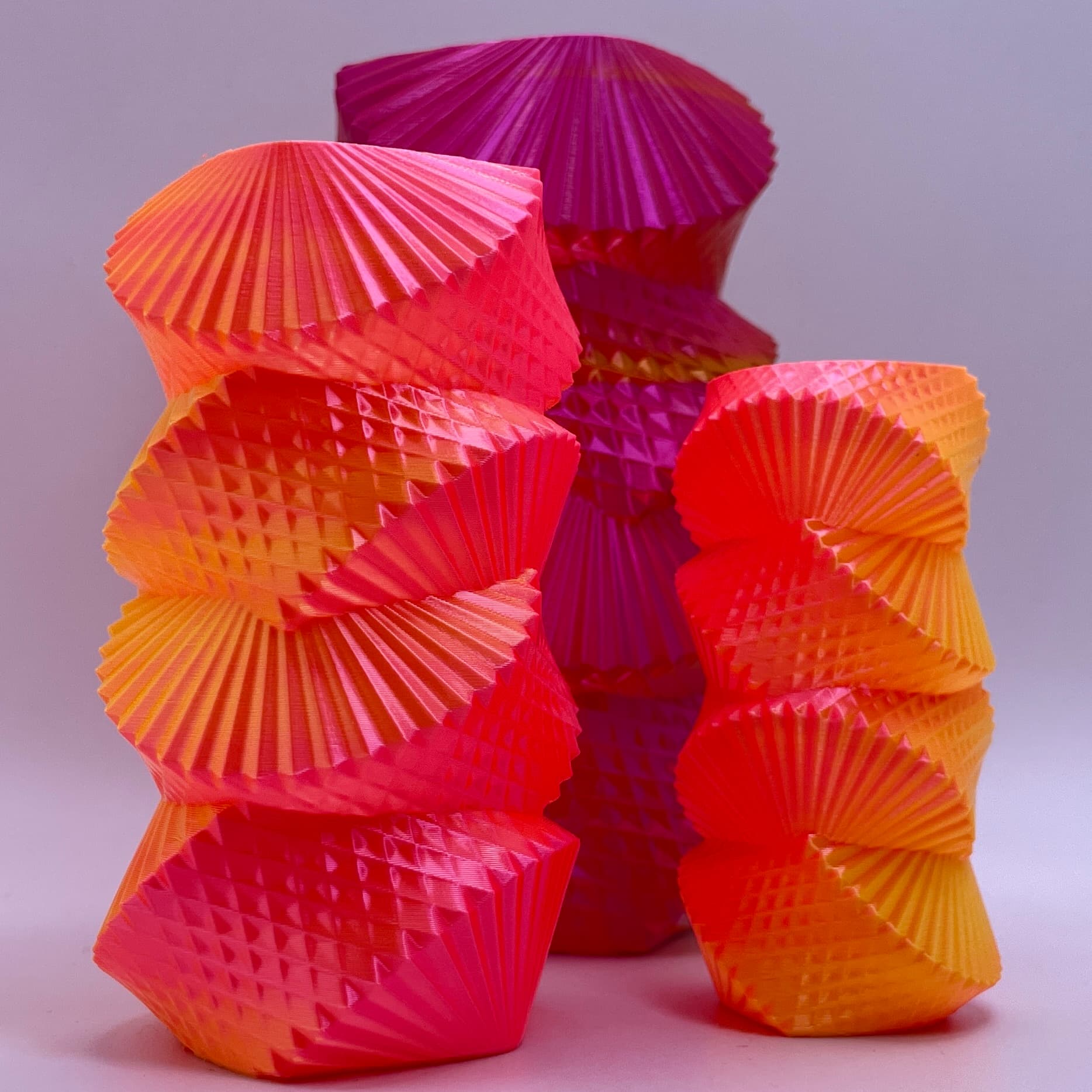 Love this model! I had to use my favourite Sparta3D Gold-Rose and Yellow-Pink Prismatic filaments for these! Printed live on MakerDeck!