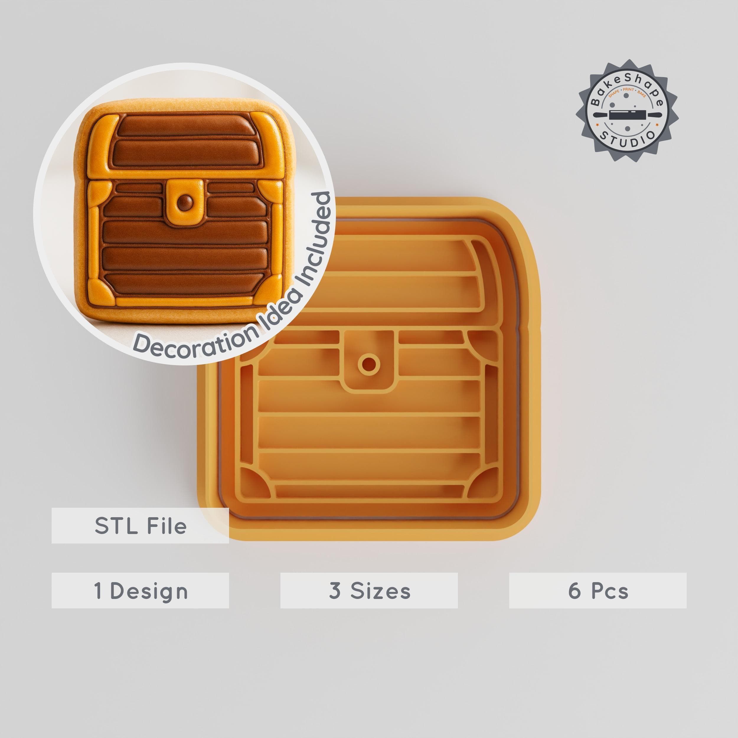 Treasure Chest Shape Cutter & Stamp, Cookie & Fondant Tool, 3 Sizes Set, Treasure-Themed STL for 3D Printing PRODUCT_1151 3d model
