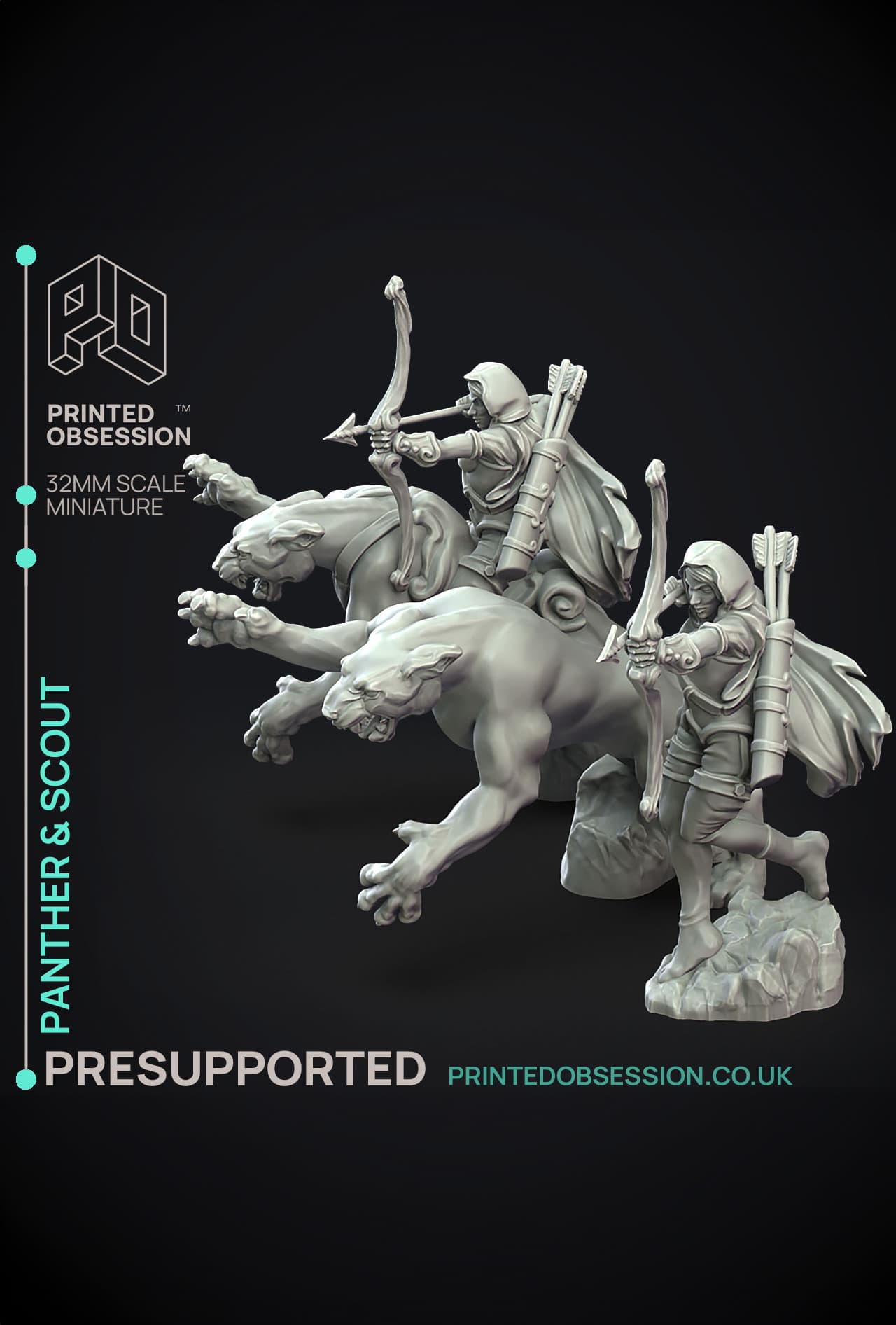 Panther & Scout - Elf and Familar - 4 Models - PRESUPPORTED - 32mm Scale 3d model