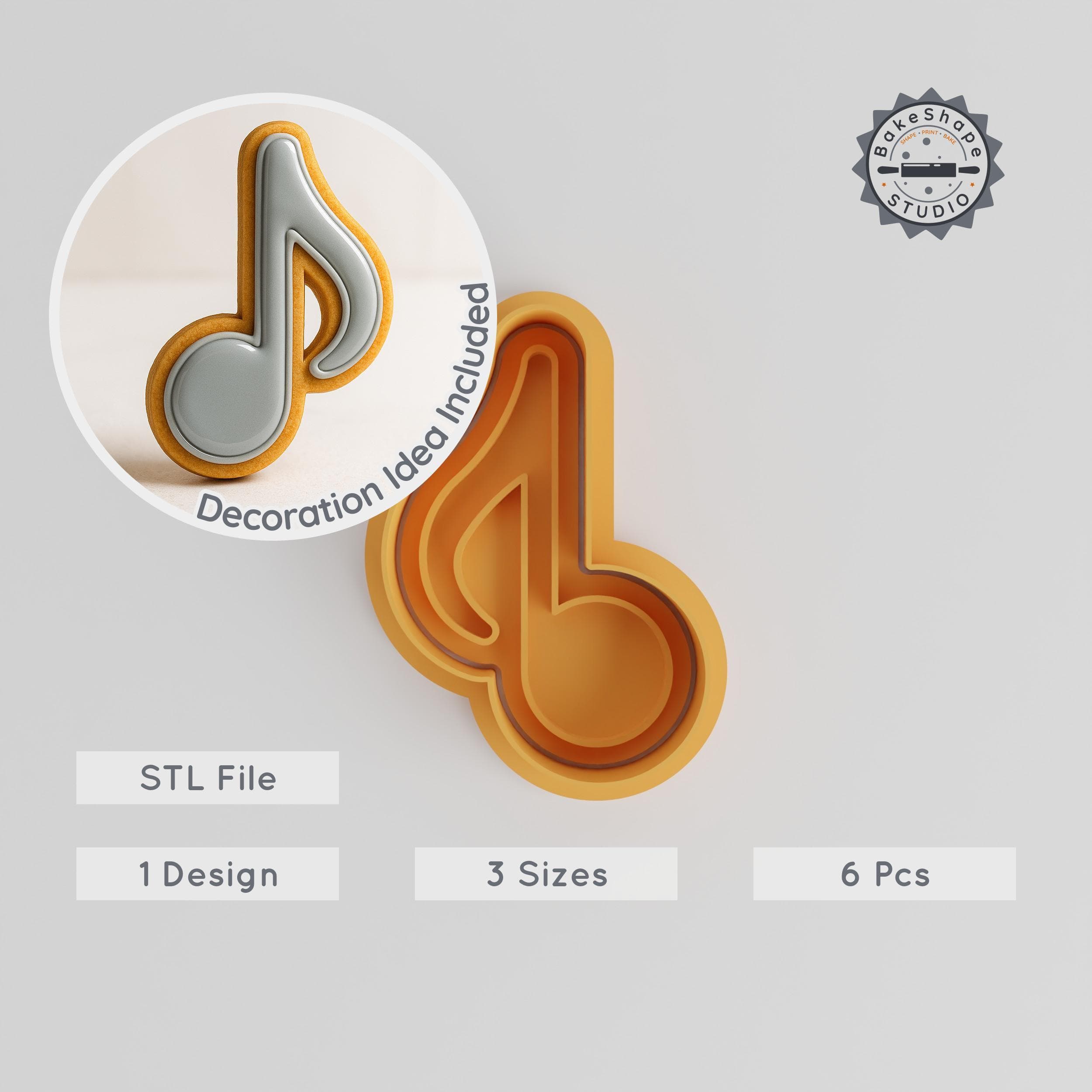 Music Note Cookie Cutter & Stamp Set, Musical Symbol Fondant Tool, S/M/L Sizes, 6-Piece Melody Baking Collection PRODUCT_1027 3d model