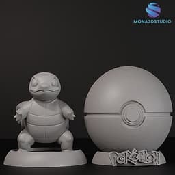 Squirtle & Pokeball Display Stand 3D Print Model STL - Multi-Part Detailed Set 3d model