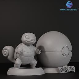 Squirtle & Pokeball Display Stand 3D Print Model STL - Multi-Part Detailed Set 3d model