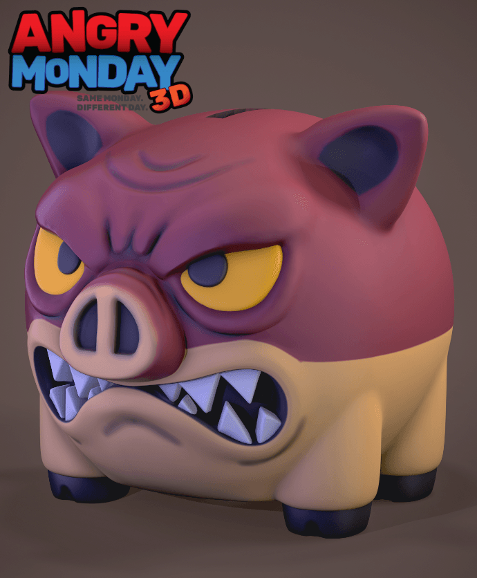 Angry Swine Bank & Mini Desktop Mascot 3d model