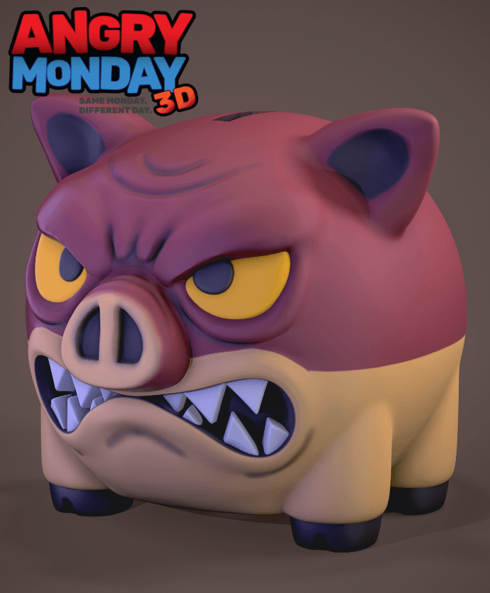 Angry Swine Bank & Mini Desktop Mascot 3d model