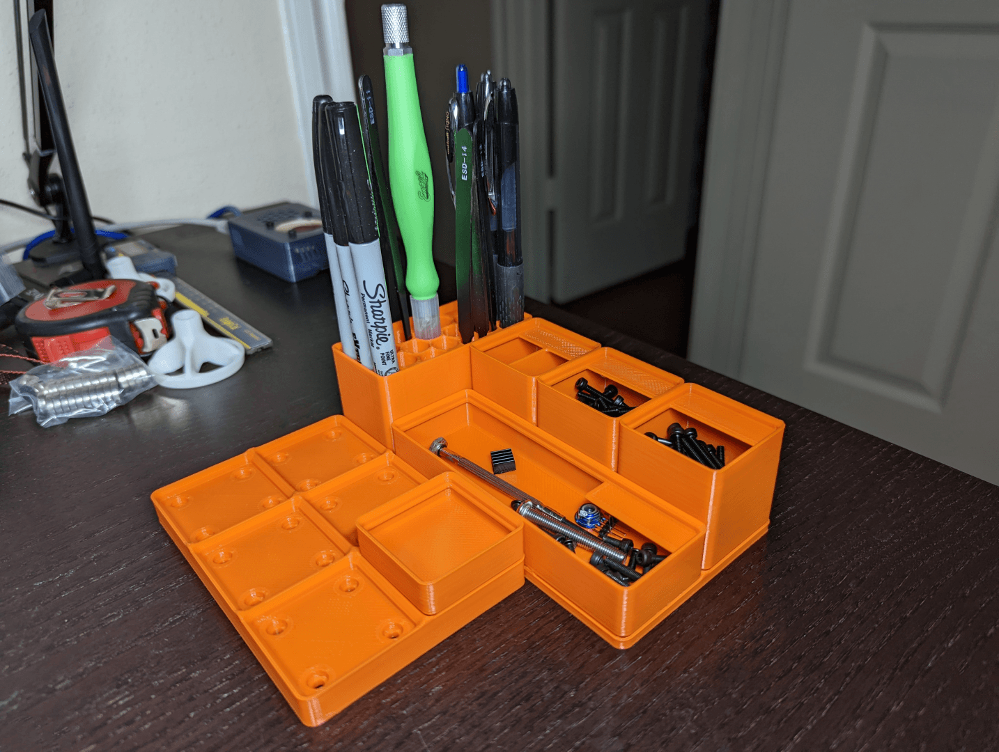 Just getting started on these and testing out different divider bins and organizers. I'm using up a 5 year old roll of PETG that's been hanging out in my dry box for a little too long and has become the chosen first sacrifice to the 3D printed storage bin gods. More colors to come but this spool is going to the end!