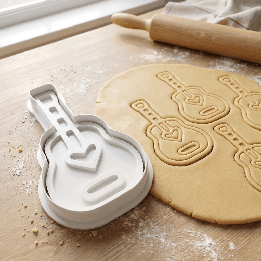 Guitar With Heart Cookie Cutter And Stamp 3d model