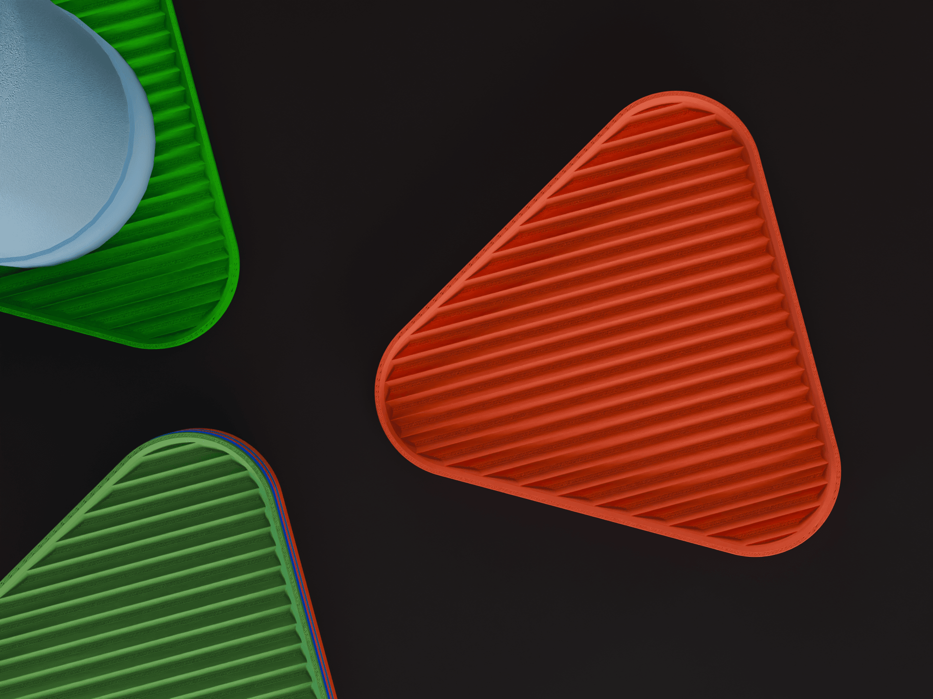 Stackable Scalloped Reverse Triangle Coaster Set 3D Print STL File | 3 Sizes 3d model