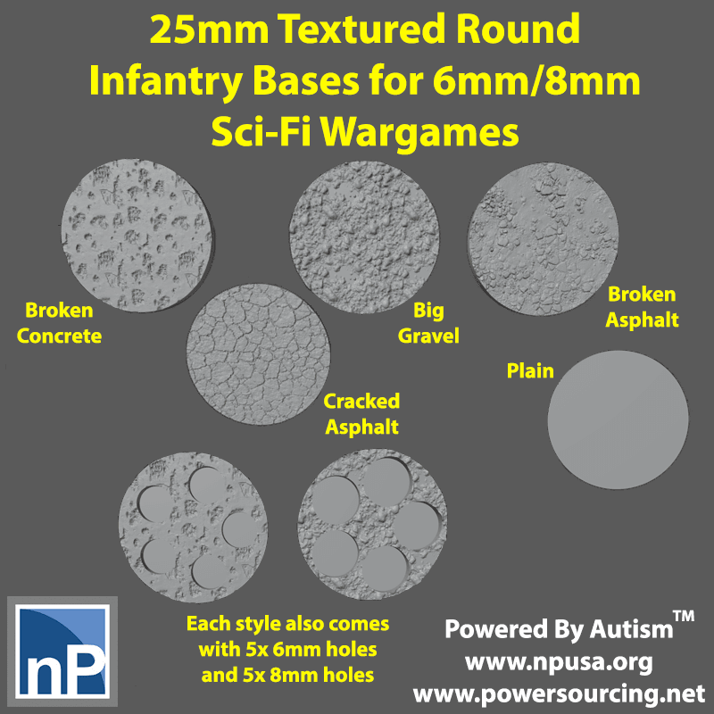 6mm/8mm Infantry Bases 3d model