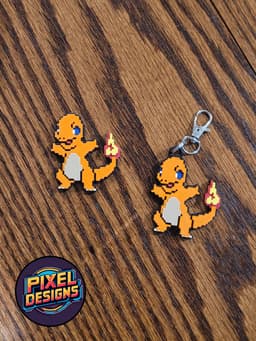 #0004 Charmander Pixel Art with Keychain 3d model