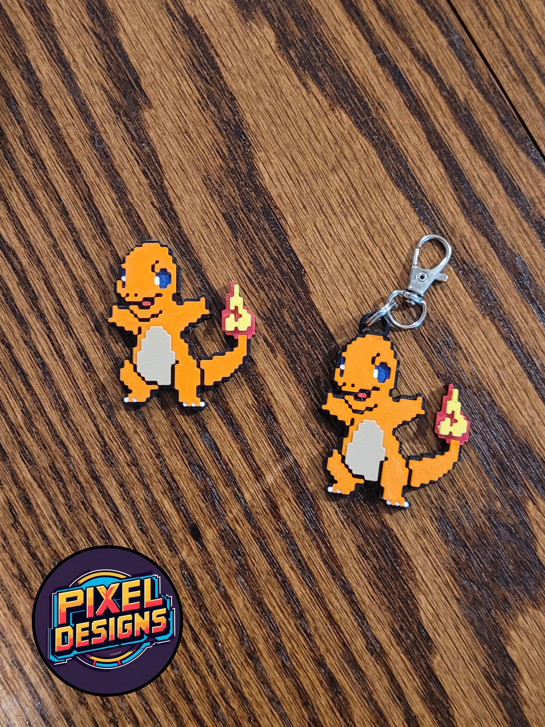 #0004 Charmander Pixel Art with Keychain 3d model