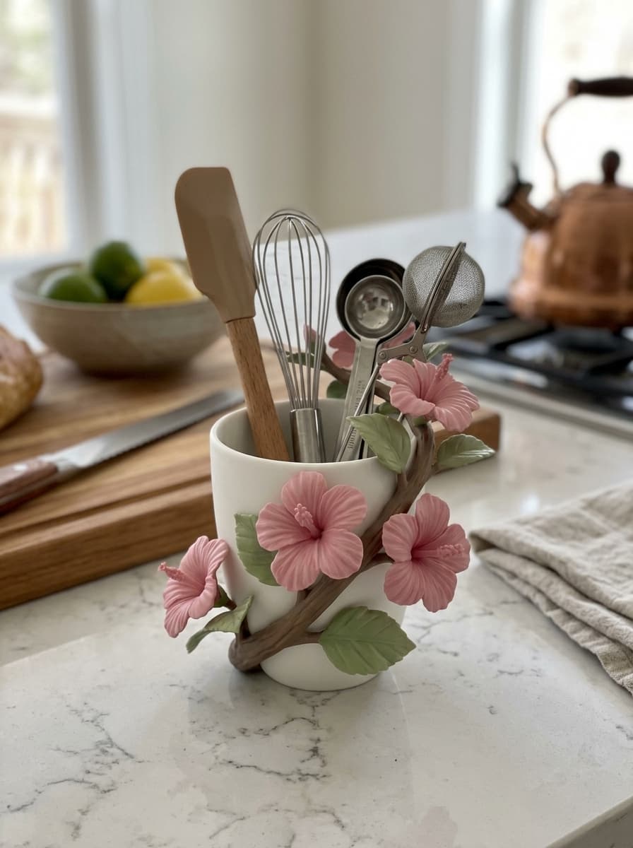 FREE, single color, Hibiscus Flower Utensil Holder & Kitchen Organizer 3d model