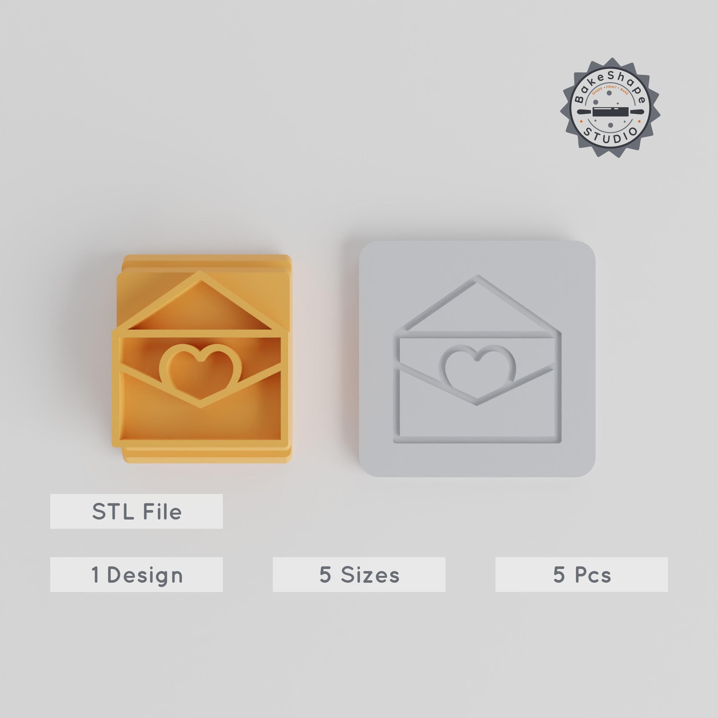 Love Letter Stamp Tile Set, Heart Envelope Decor, 5 Sizes, Perfect for Clay, Cookie & Fondant Crafting PRODUCT_4697 3d model