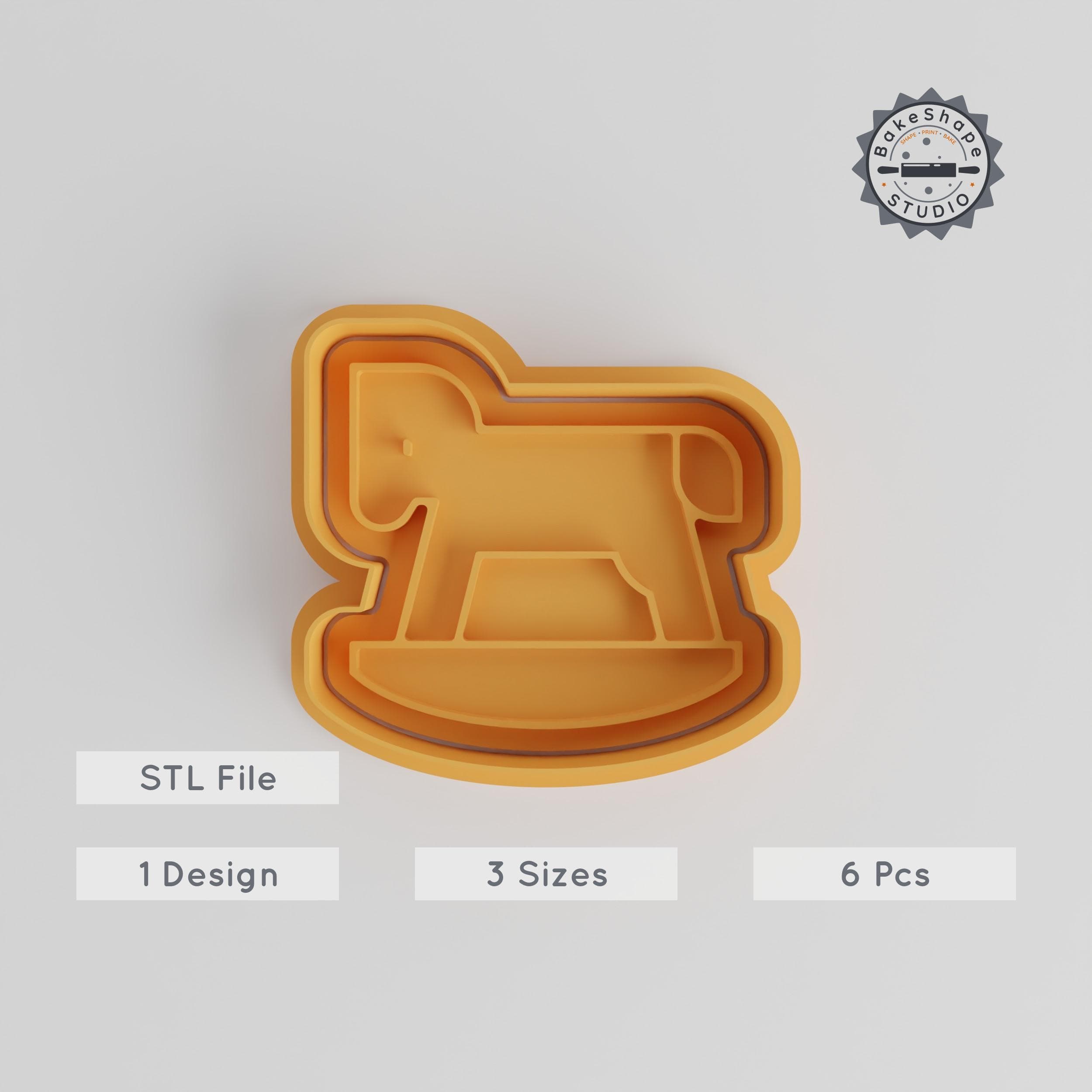Rocking Horse Shape Cutter & Stamp, Cookie & Fondant Decor, 6-Piece Set, Small, Medium, Large PRODUCT_3617 3d model
