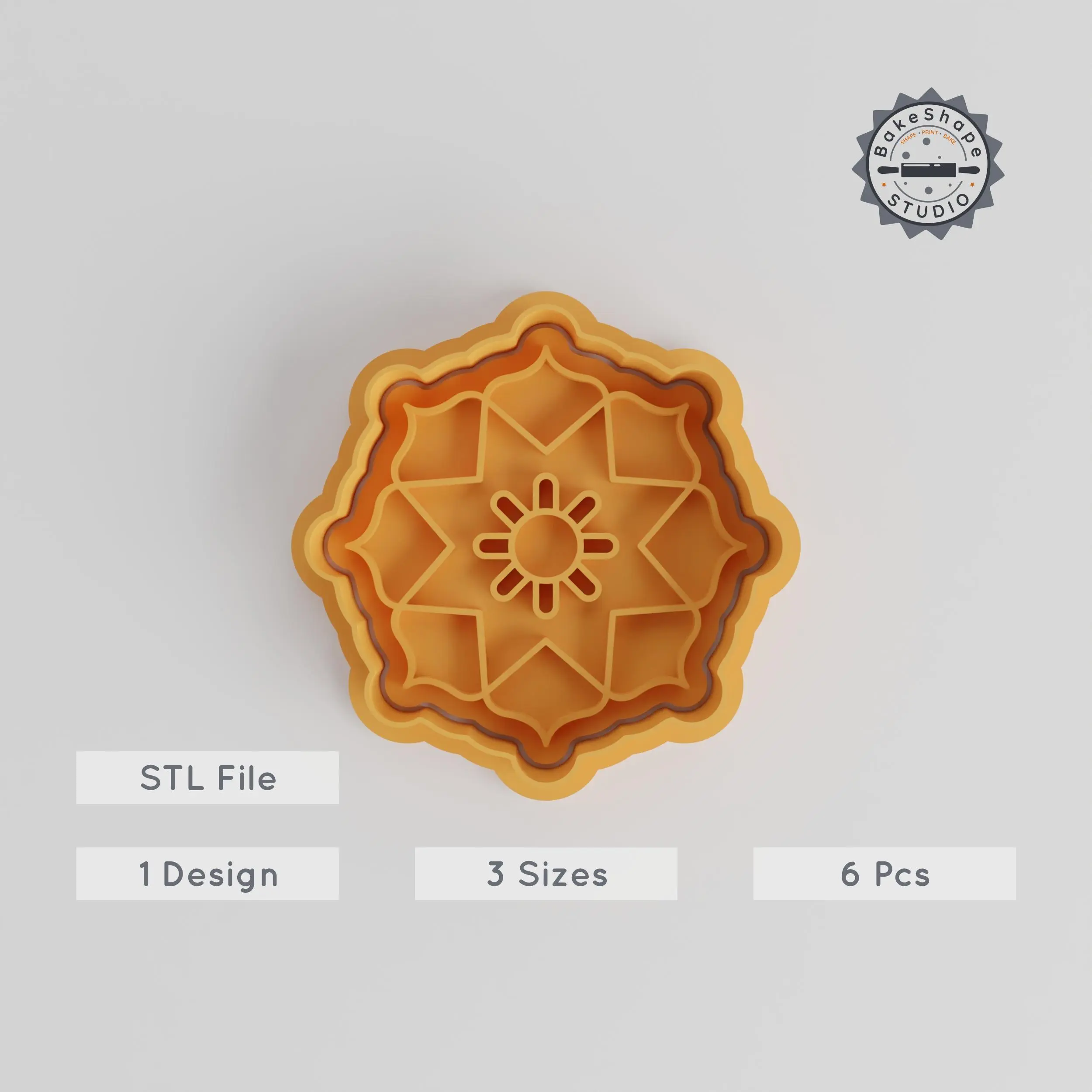 Mandala Cookie Cutter & Stamp Set, Abstract Geometric Design, S/M/L Sizes, 6 Piece Bundle, Perfect for Fondant PRODUCT_5169 3d model