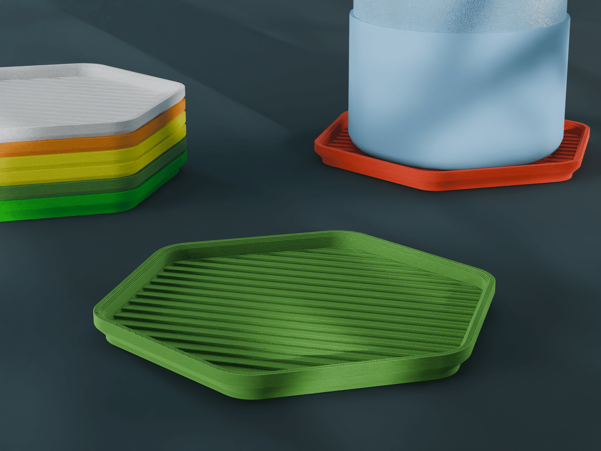 Stackable Striped Hexagon Coaster Set 3D Print STL File | 3 Sizes 3d model