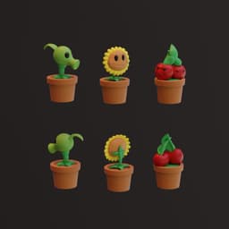 Peashooter, Sunflower, Cherry Bomb 3d model