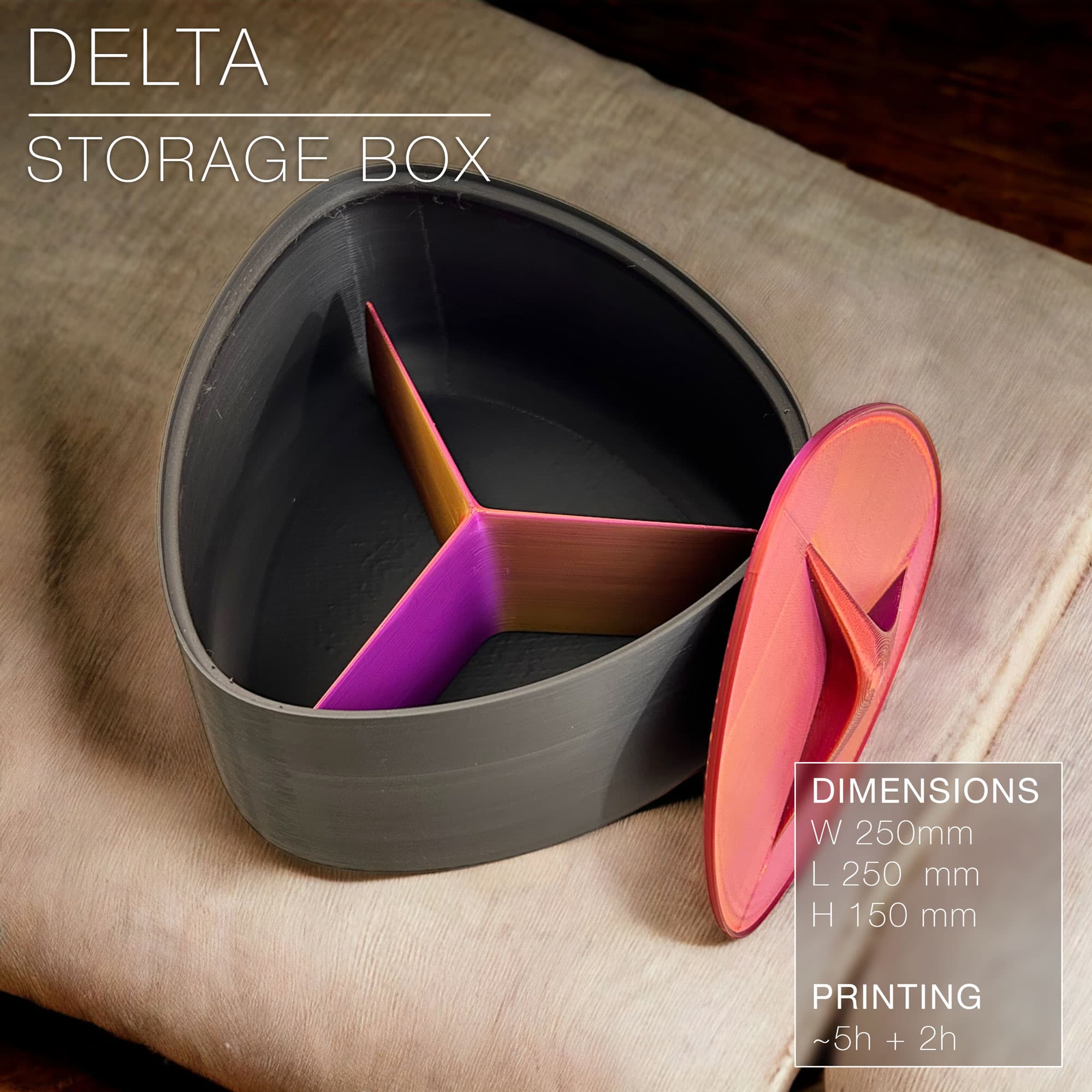 DELTA STORAGE BOX | with lid and dividers 3d model