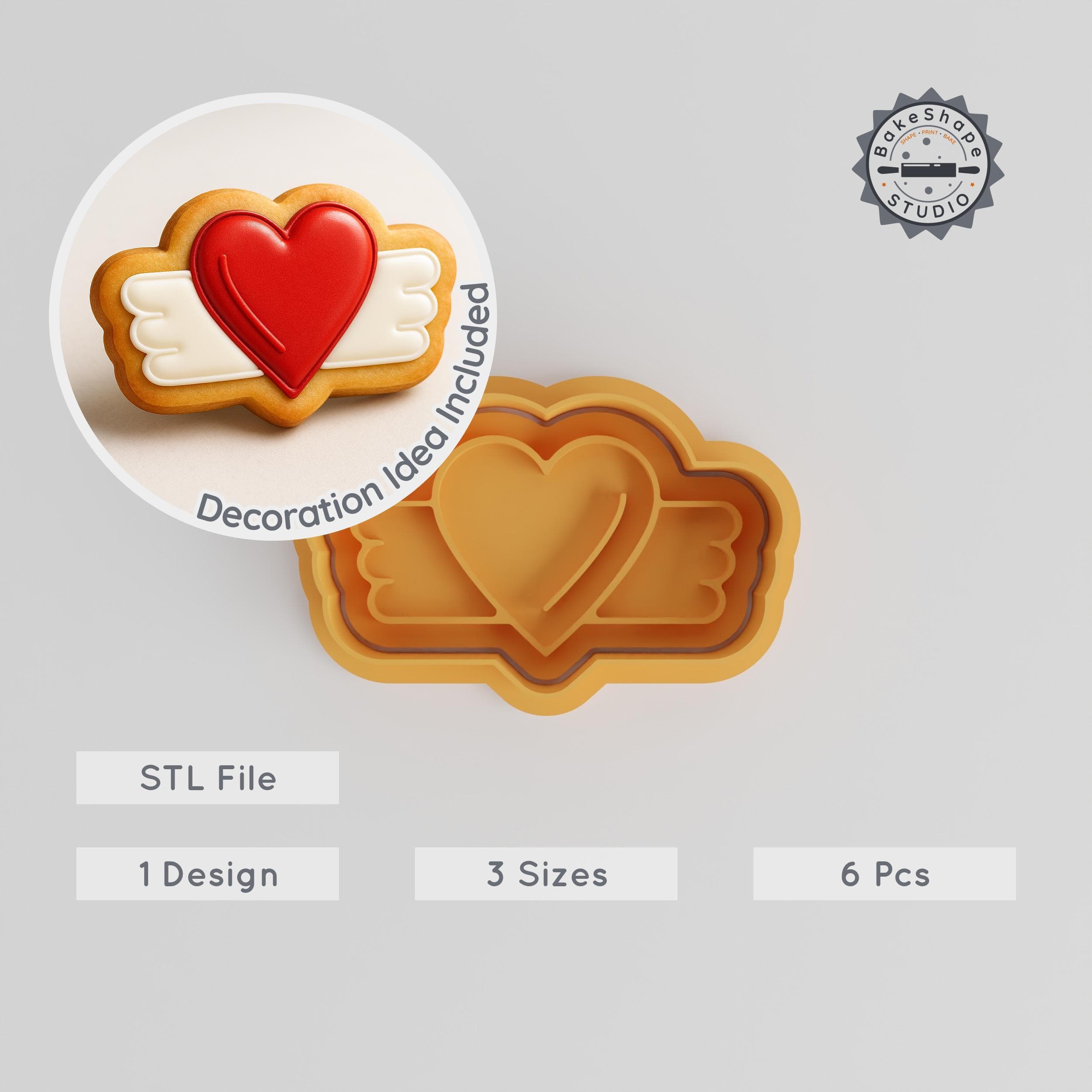 Love Badge Shape Cutter & Stamp Set, Heart Emblem Cookie Fondant Tool, 3 Sizes, 6 Pieces PRODUCT_225 3d model