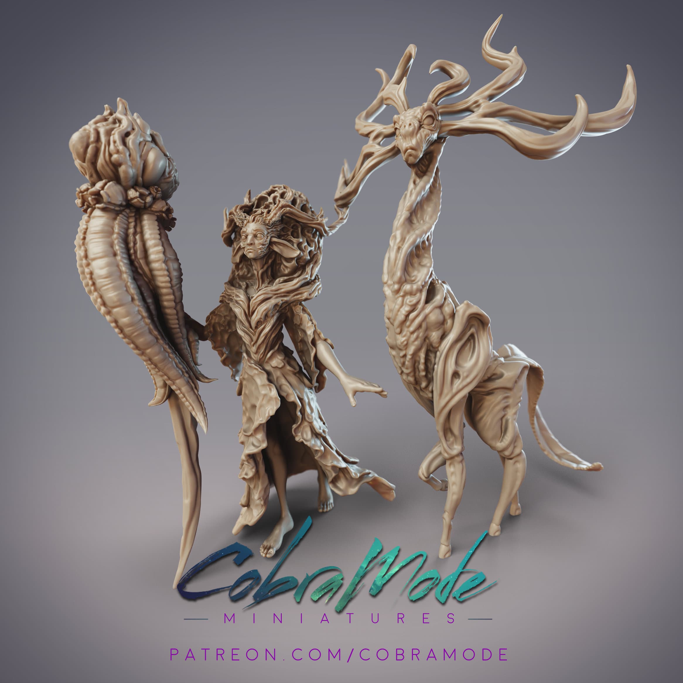 Elf Nature Mage - Dinand, Ciorcal Druid and Searbhiseach Plant Construct (Pre-supported) 3d model